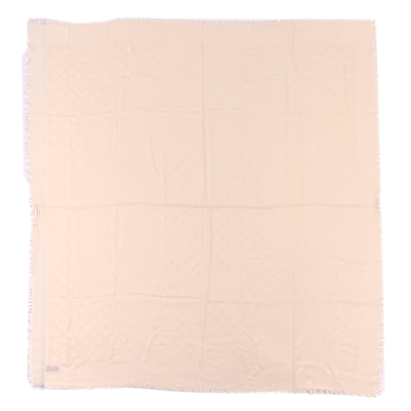 Silk Wool Monogram Shine Shawl White
