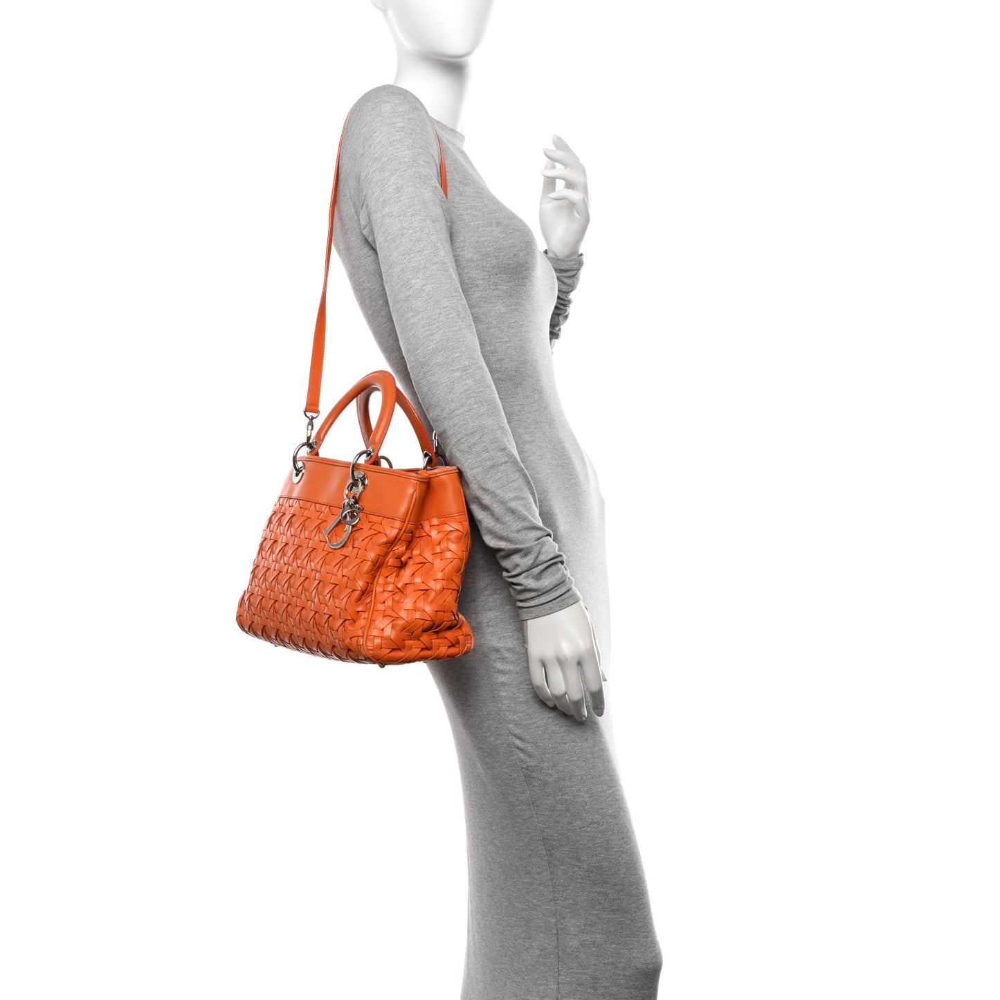 Lambskin Woven Lady Dior Avenue Tote Orange