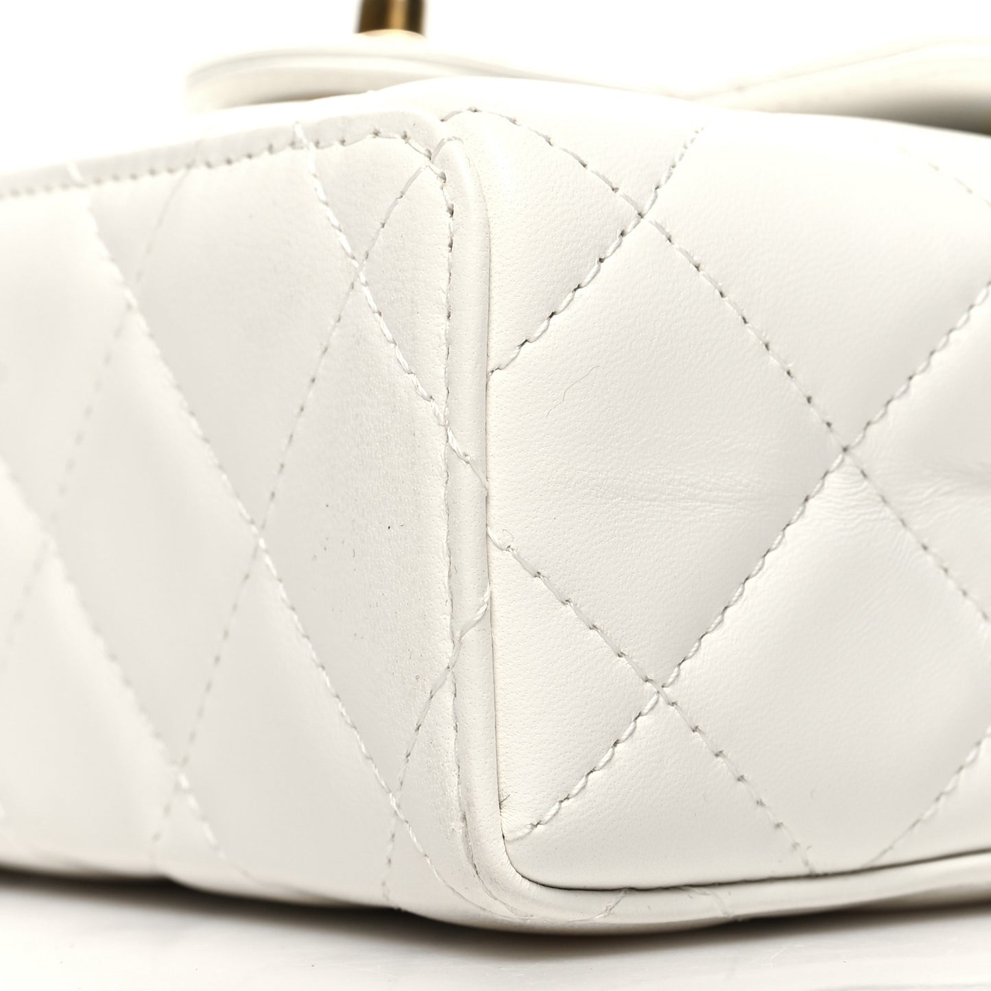 Lambskin Handle Crush Top Handle Flap Bag White