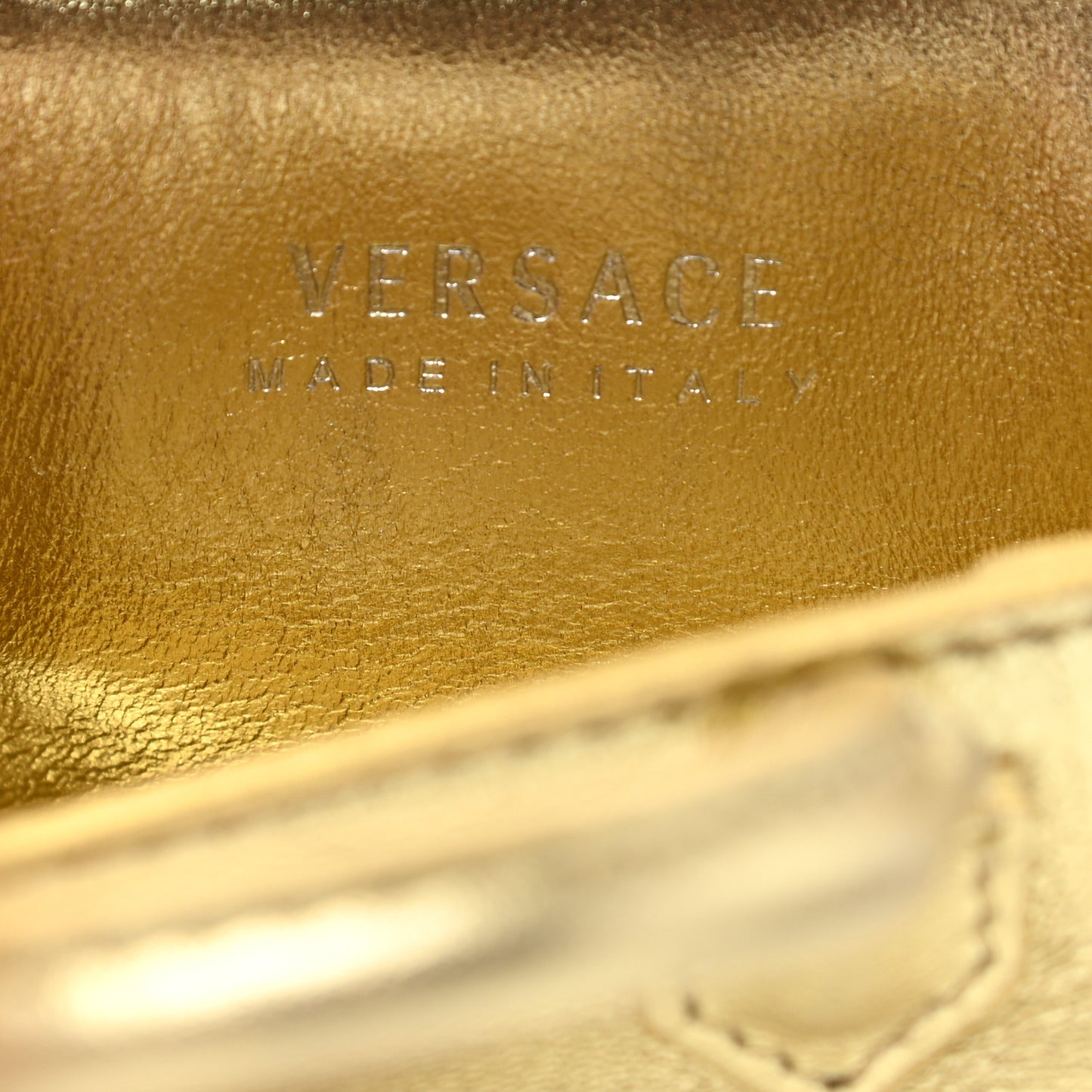 Metallic Grained Calfskin Nano La Medusa Bag Key Ring Pouch Gold