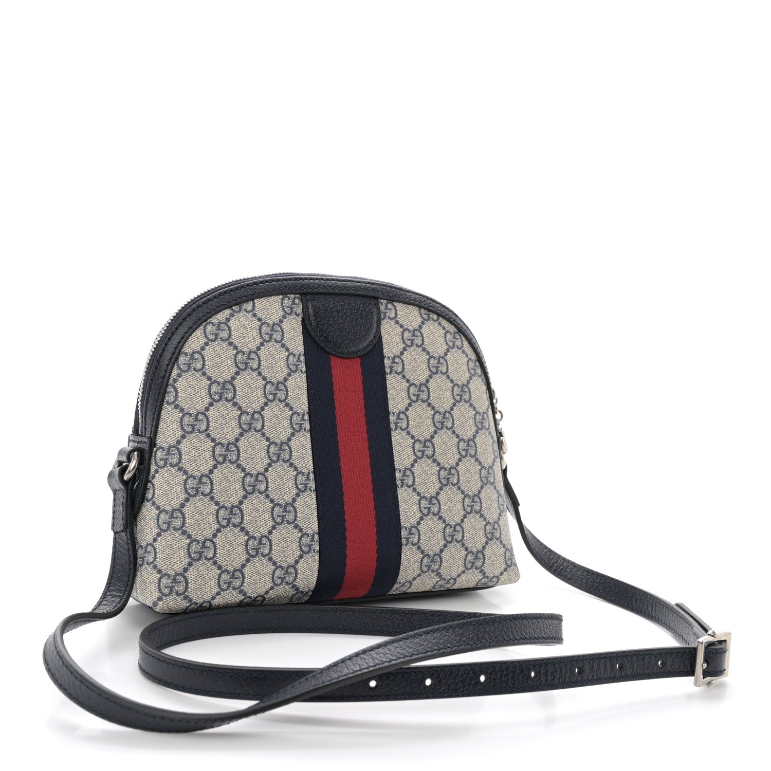 Gucci GG Supreme Monogram Textured Dollar Calfskin Web Small Ophidia Dome Shoulder Bag Beige Blue 3 of 11