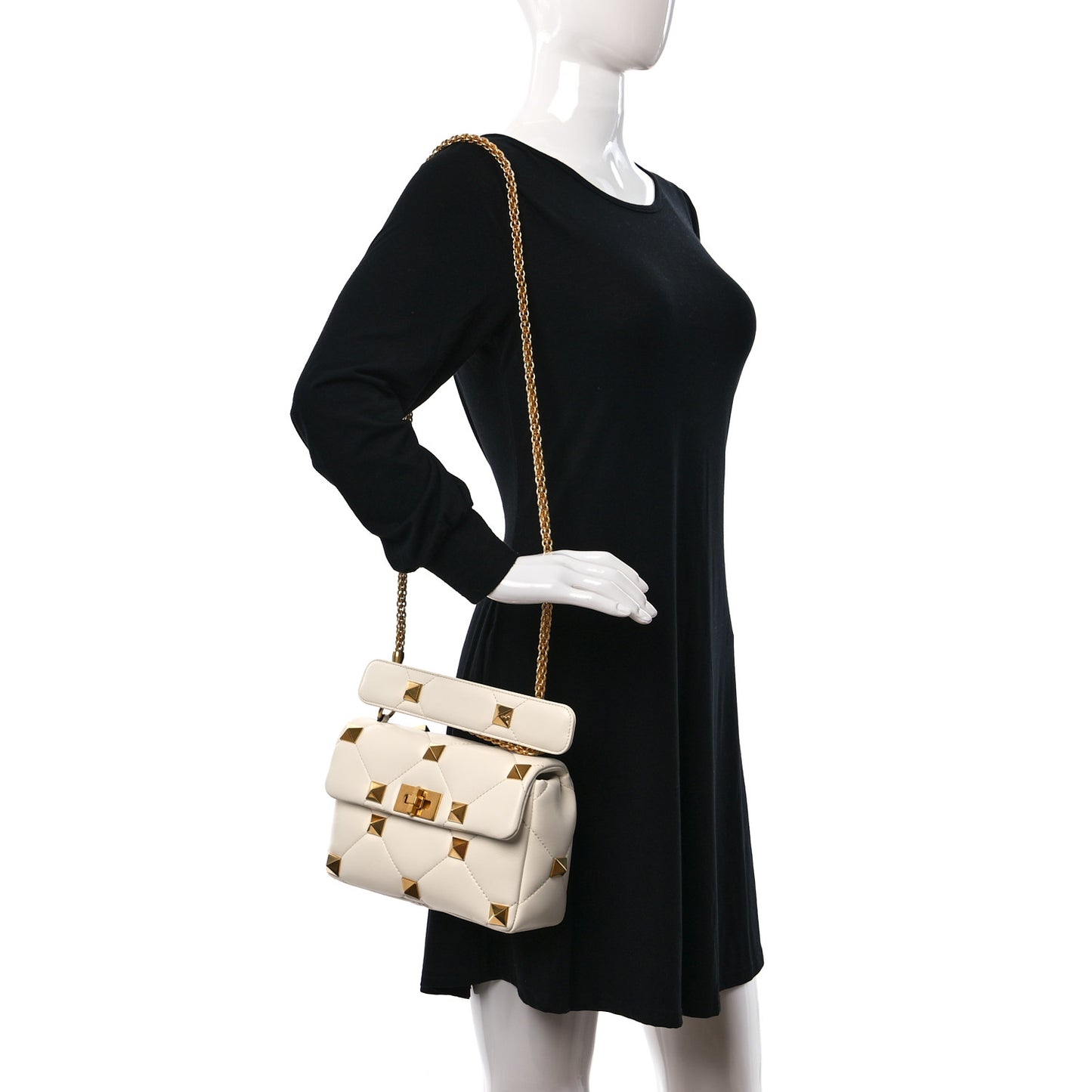 Nappa Medium Roman Stud Shoulder Bag Ivory