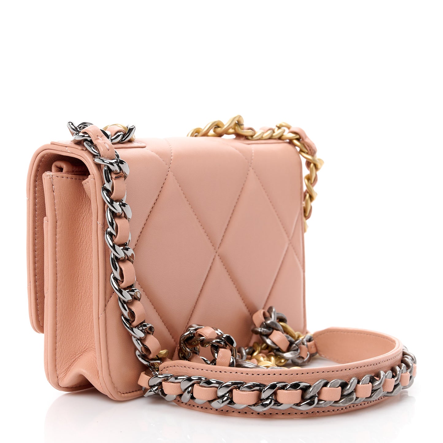 Lambskin Quilted Chanel 19 Wallet On Chain WOC Beige