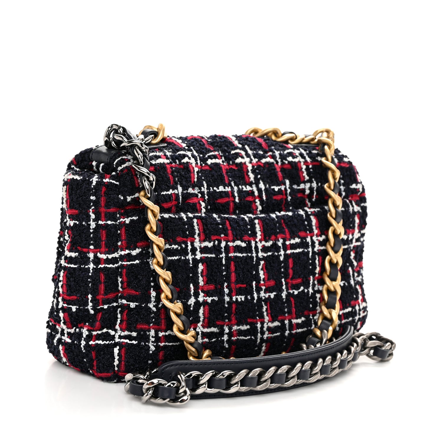 Tweed Quilted Medium Chanel 19 Flap Navy Blue White Red
