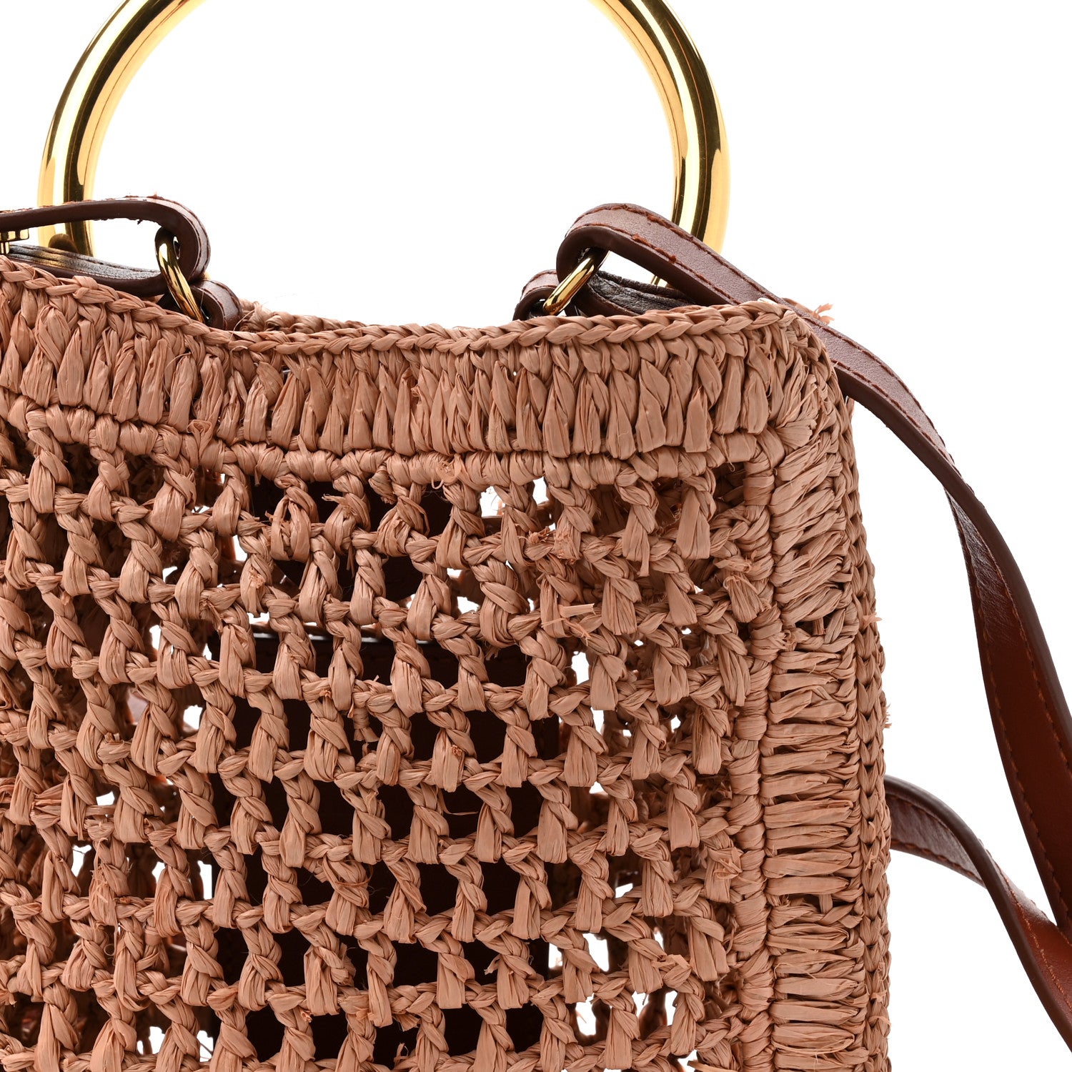 Chloe Raffia Calfskin Mini Summer Banana Tote Summery Beige 7 of 10