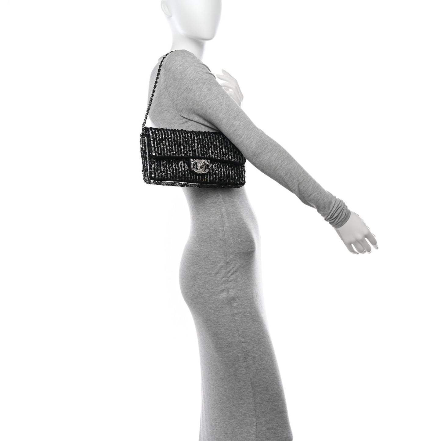 Sequin Quilted Pearl CC Flap Clutch Black