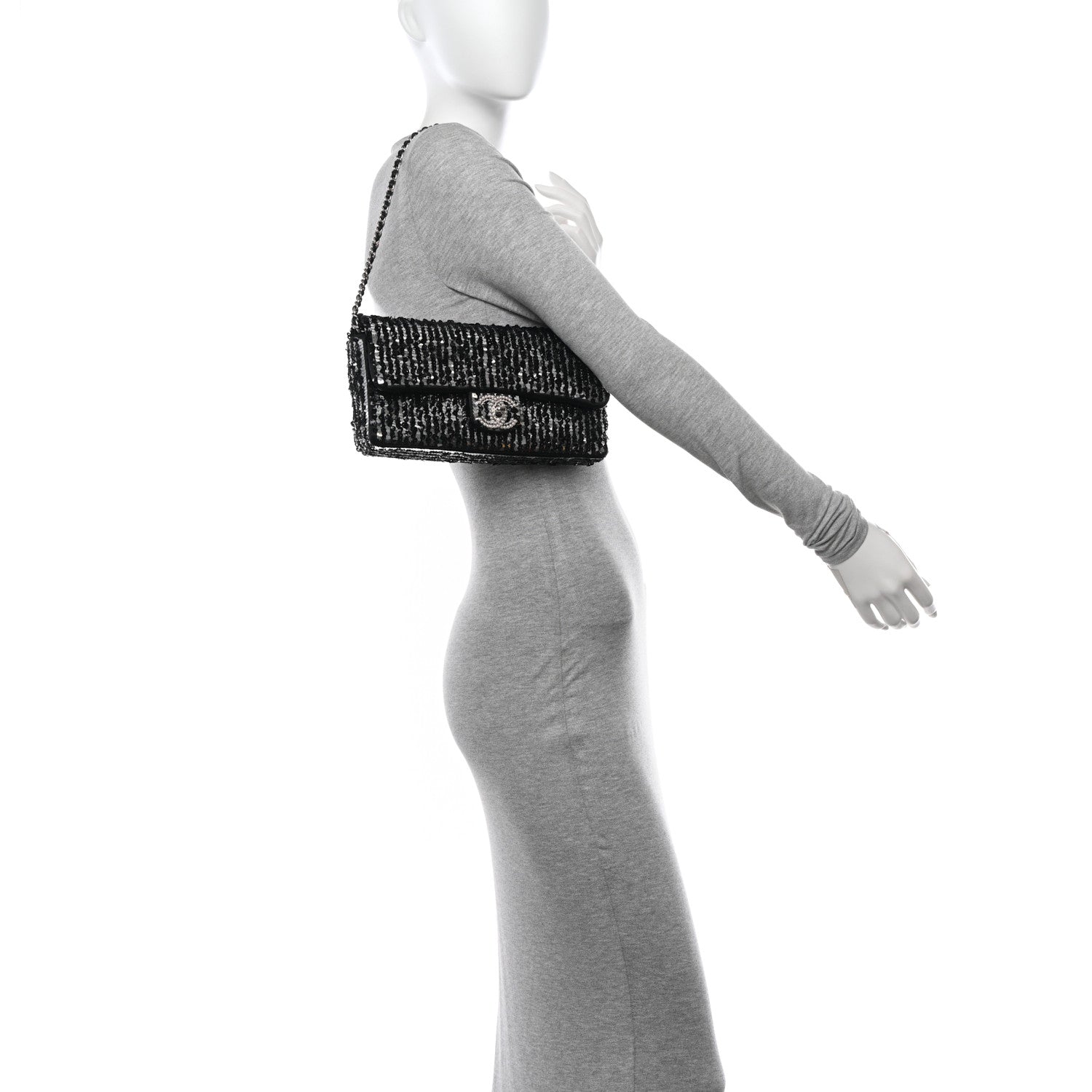 Chanel Sequin Quilted Pearl CC Flap Clutch Black 2 of 11