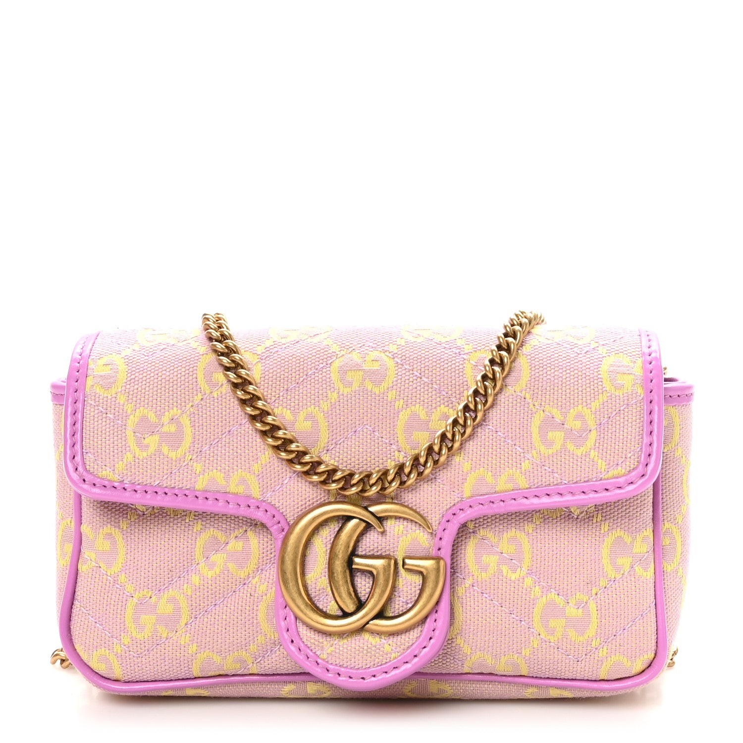 Gucci Monogram Super Mini GG Marmont Shoulder Bag Lilac Yellow