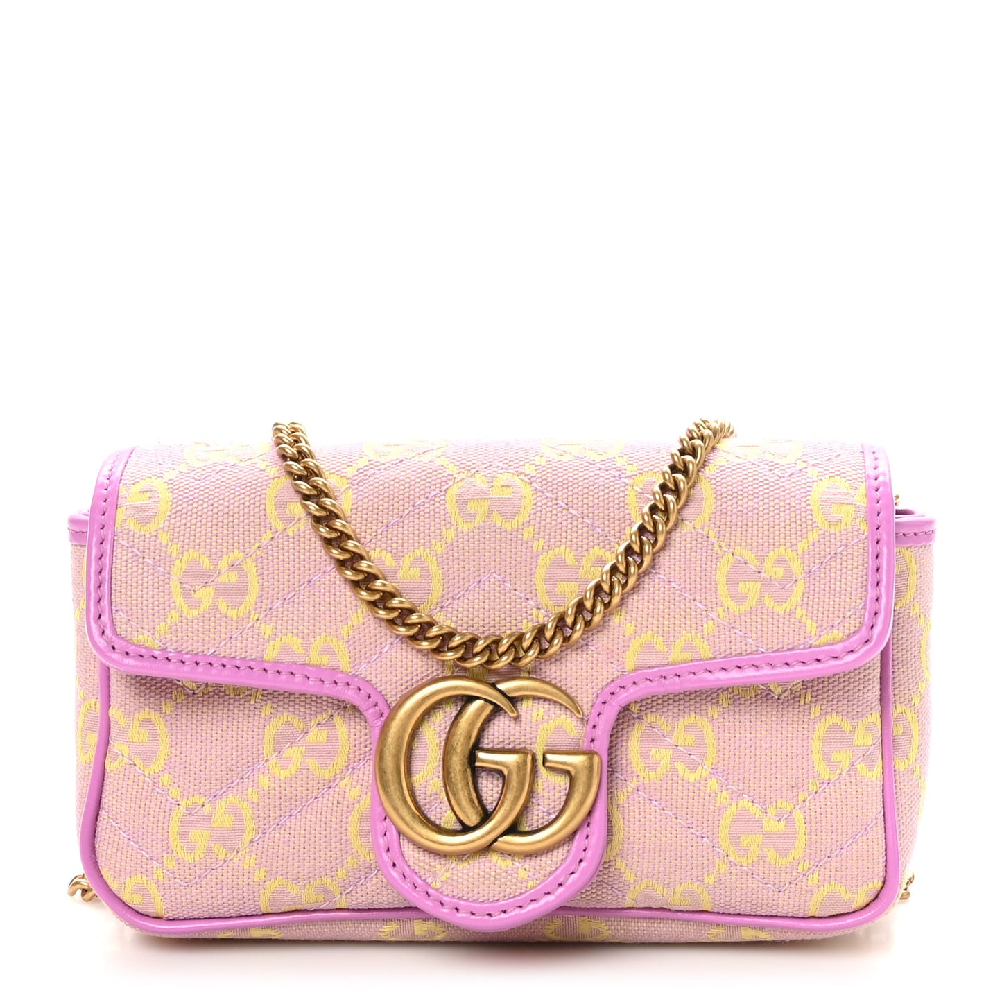 Monogram Super Mini GG Marmont Shoulder Bag Lilac Yellow