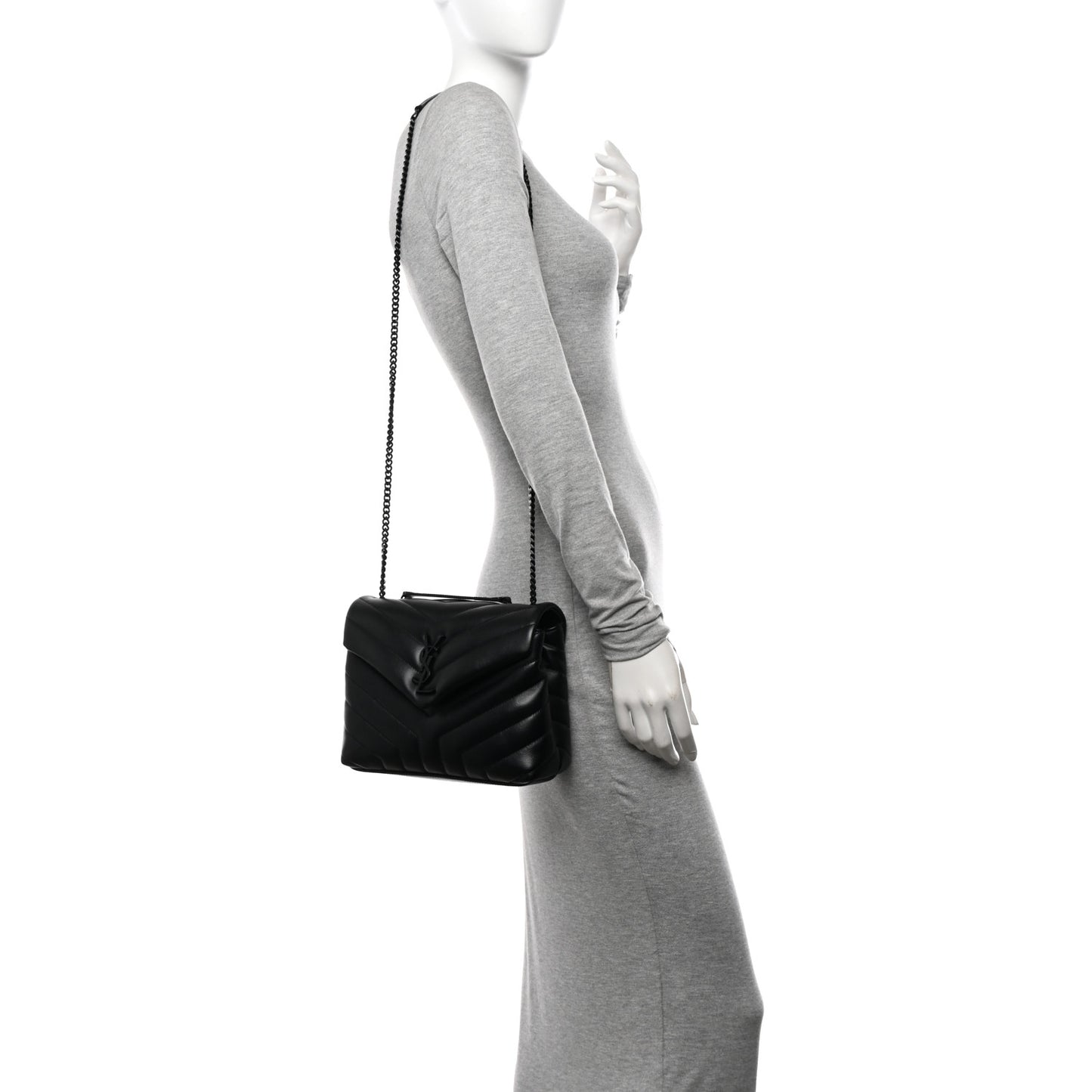 Calfskin Y Quilted Monogram Monochrome Small Loulou Chain Satchel Black