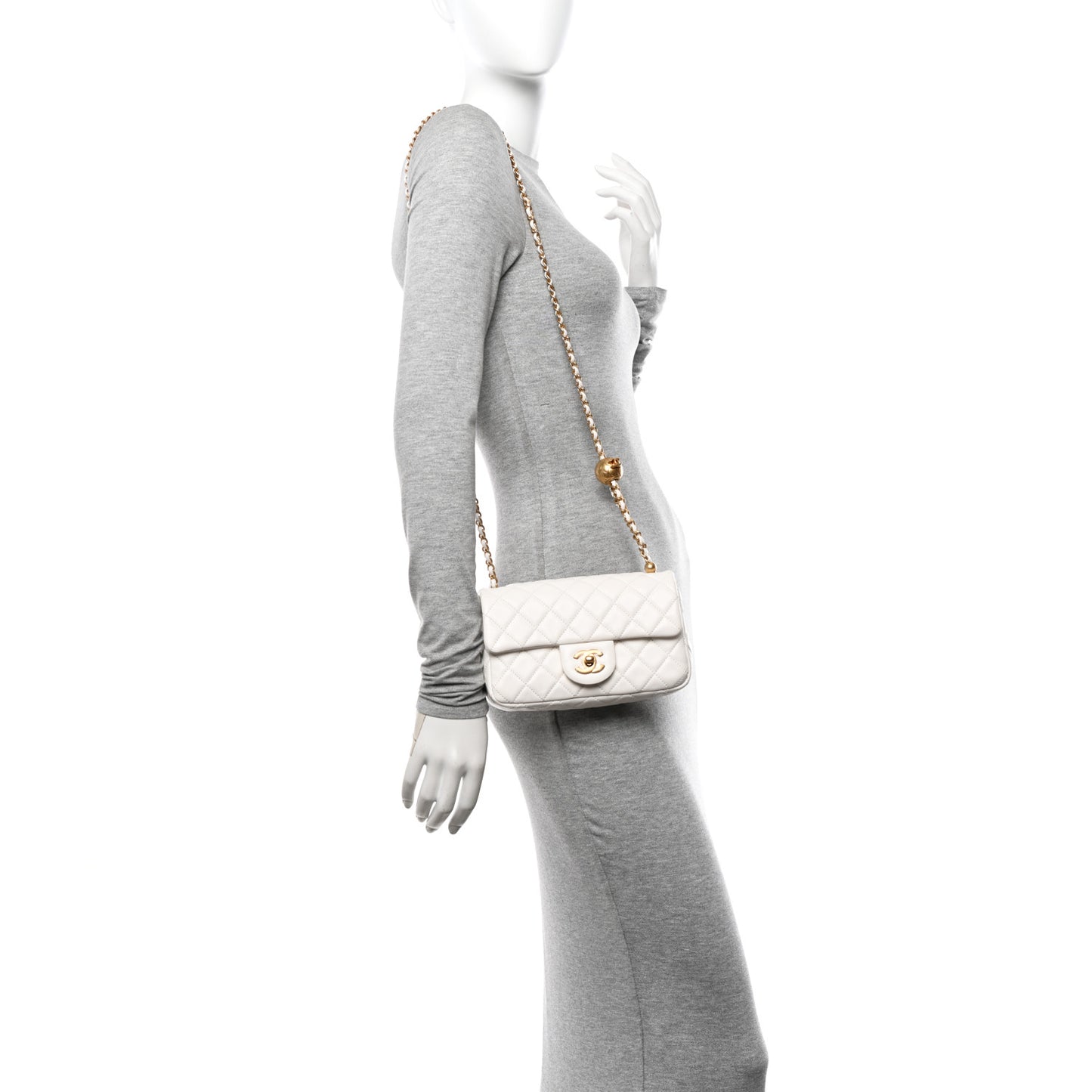 Lambskin Quilted Mini Rectangular Pearl Crush Flap White