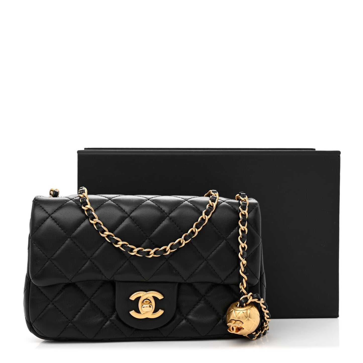 Lambskin Quilted Mini Rectangular Pearl Crush Flap Black