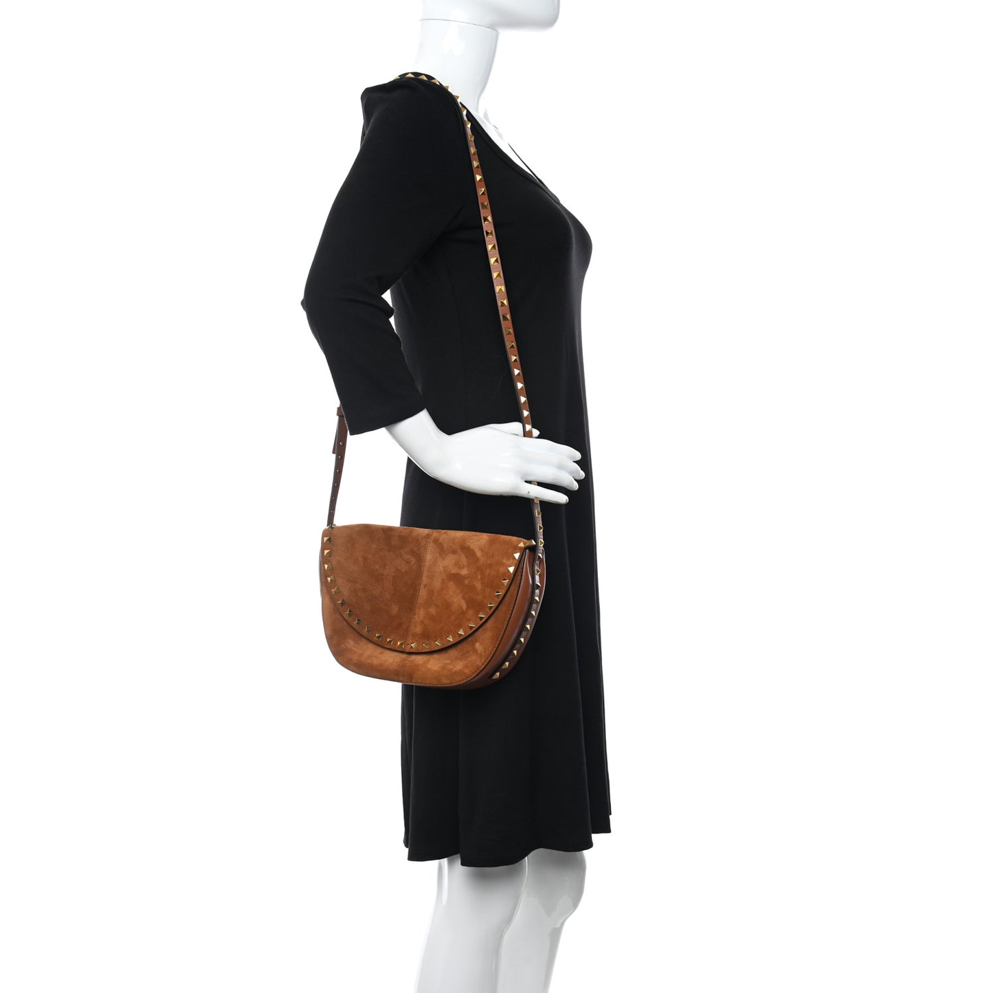 Suede Calfskin Rockstud Halfmoon Saddle Bag Selleria