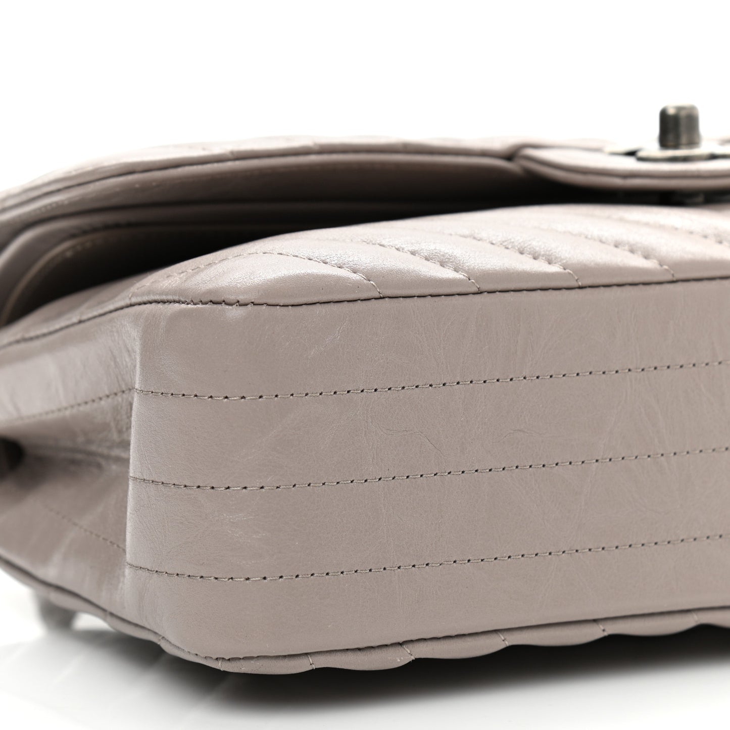 Iridescent Calfskin Chevron Quilted Medium Double Flap Grey