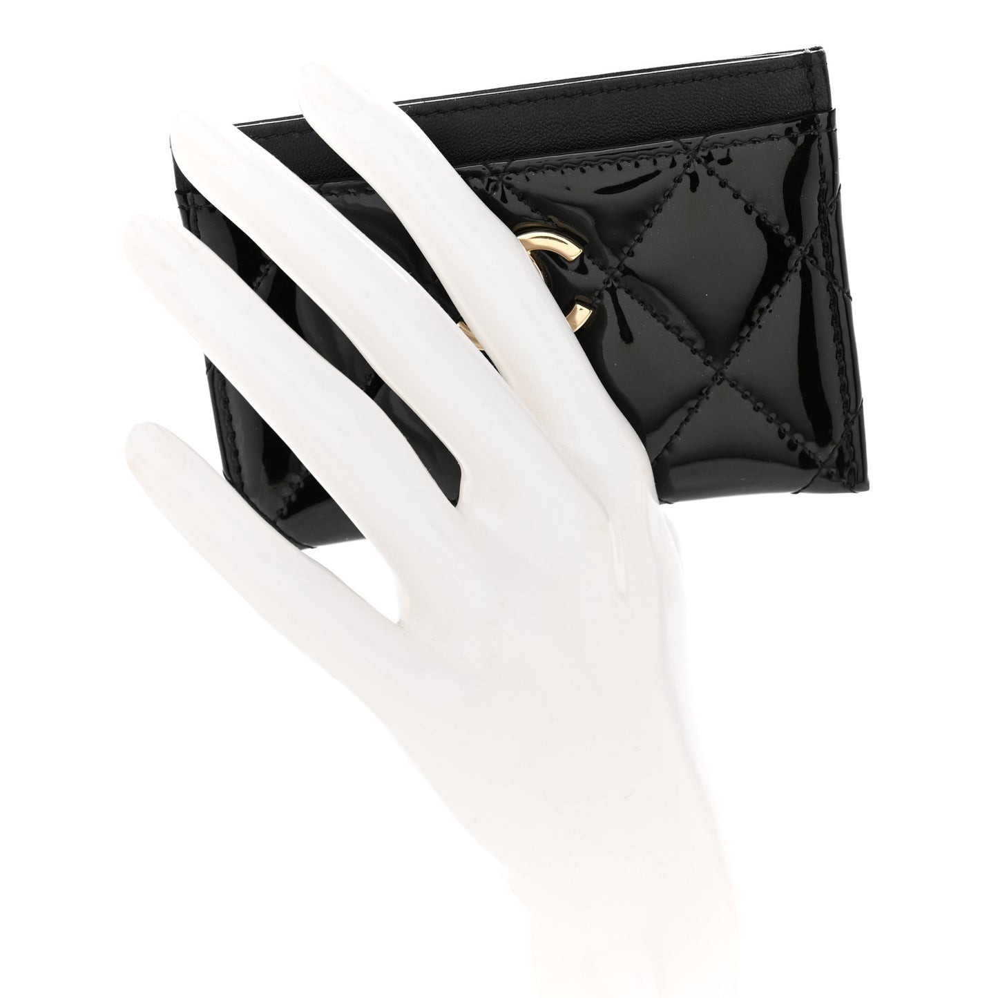Patent Calfskin Quilted Card Holder Black