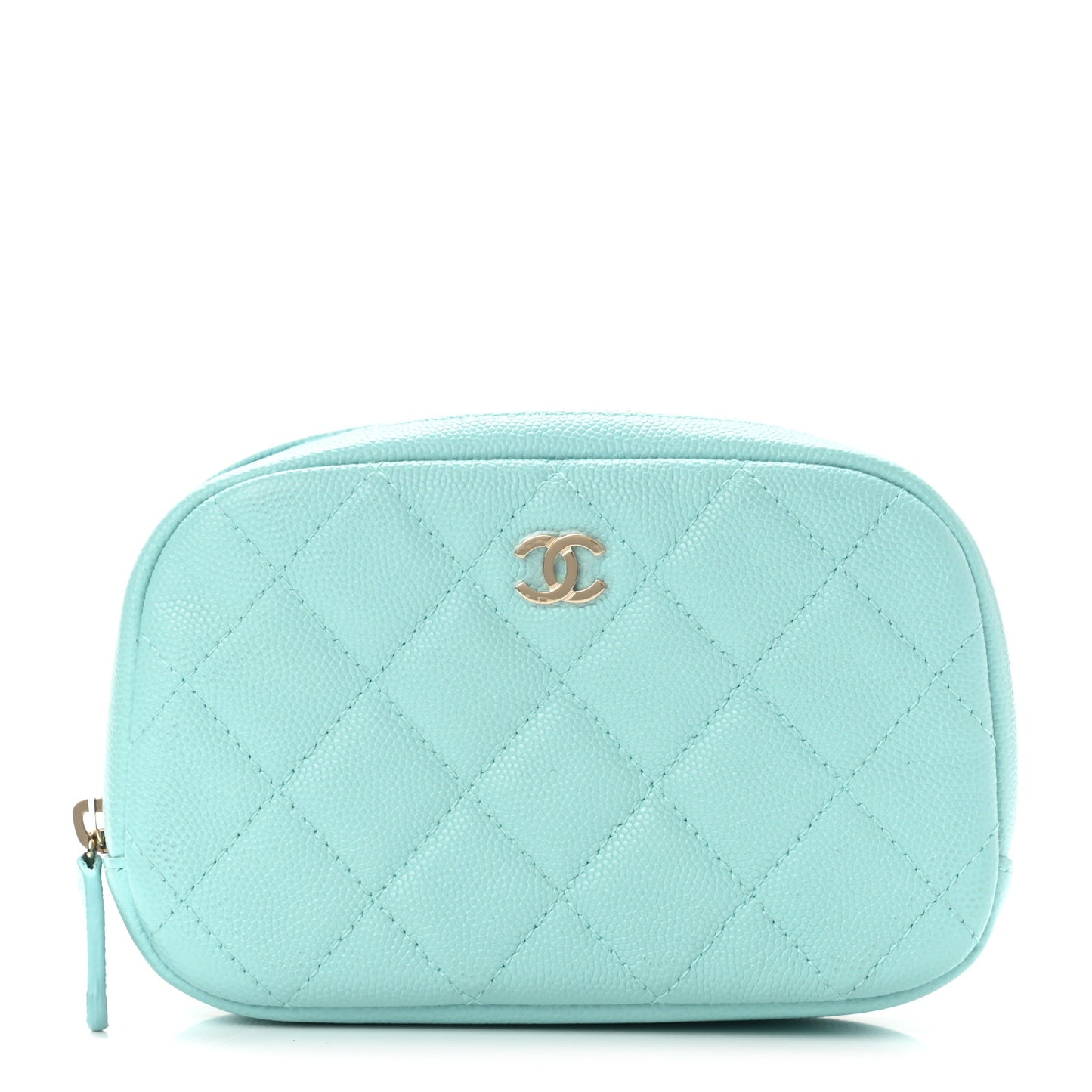 Caviar Quilted Small Curvy Pouch Cosmetic Case Light Blue