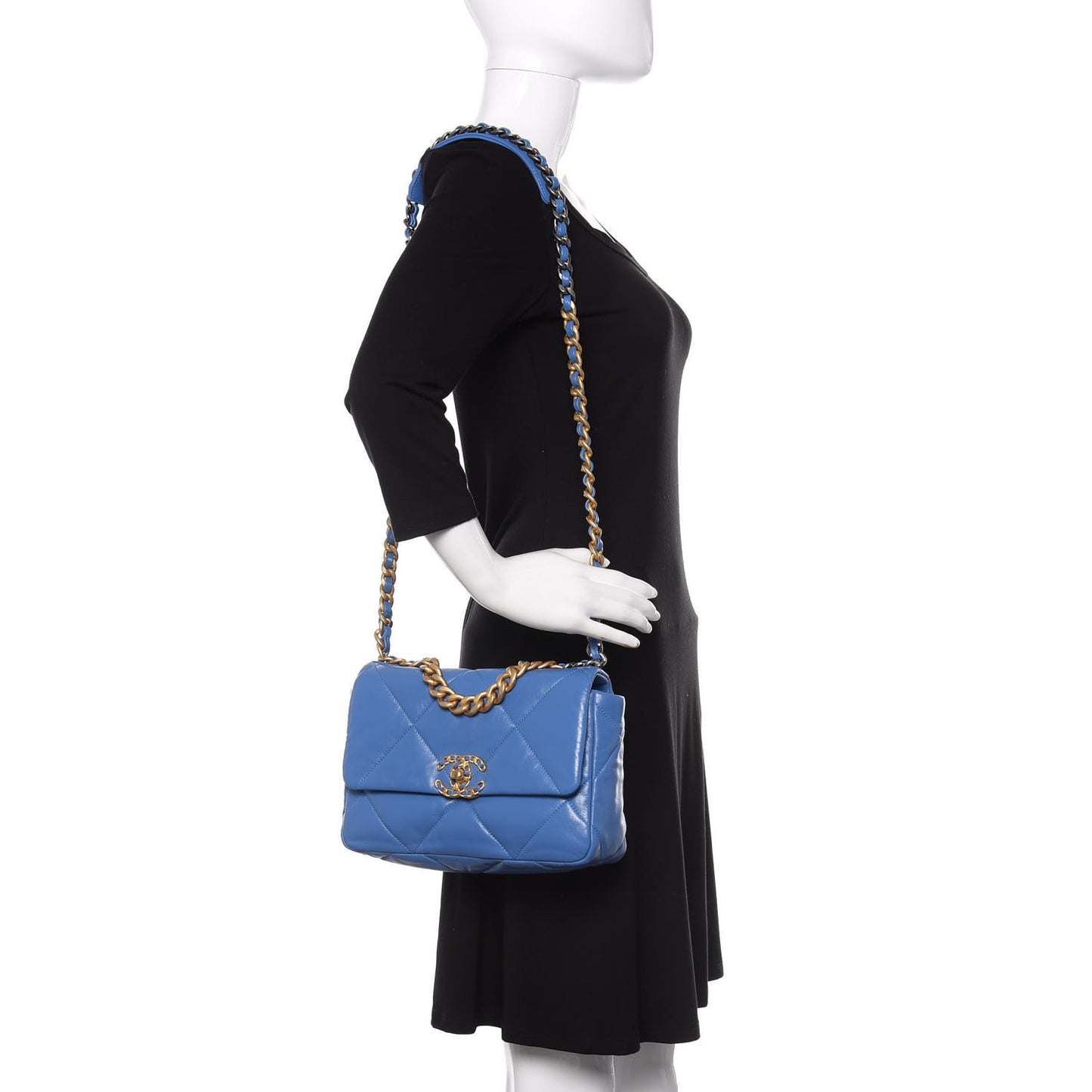 Lambskin Quilted Medium 19 Flap Blue