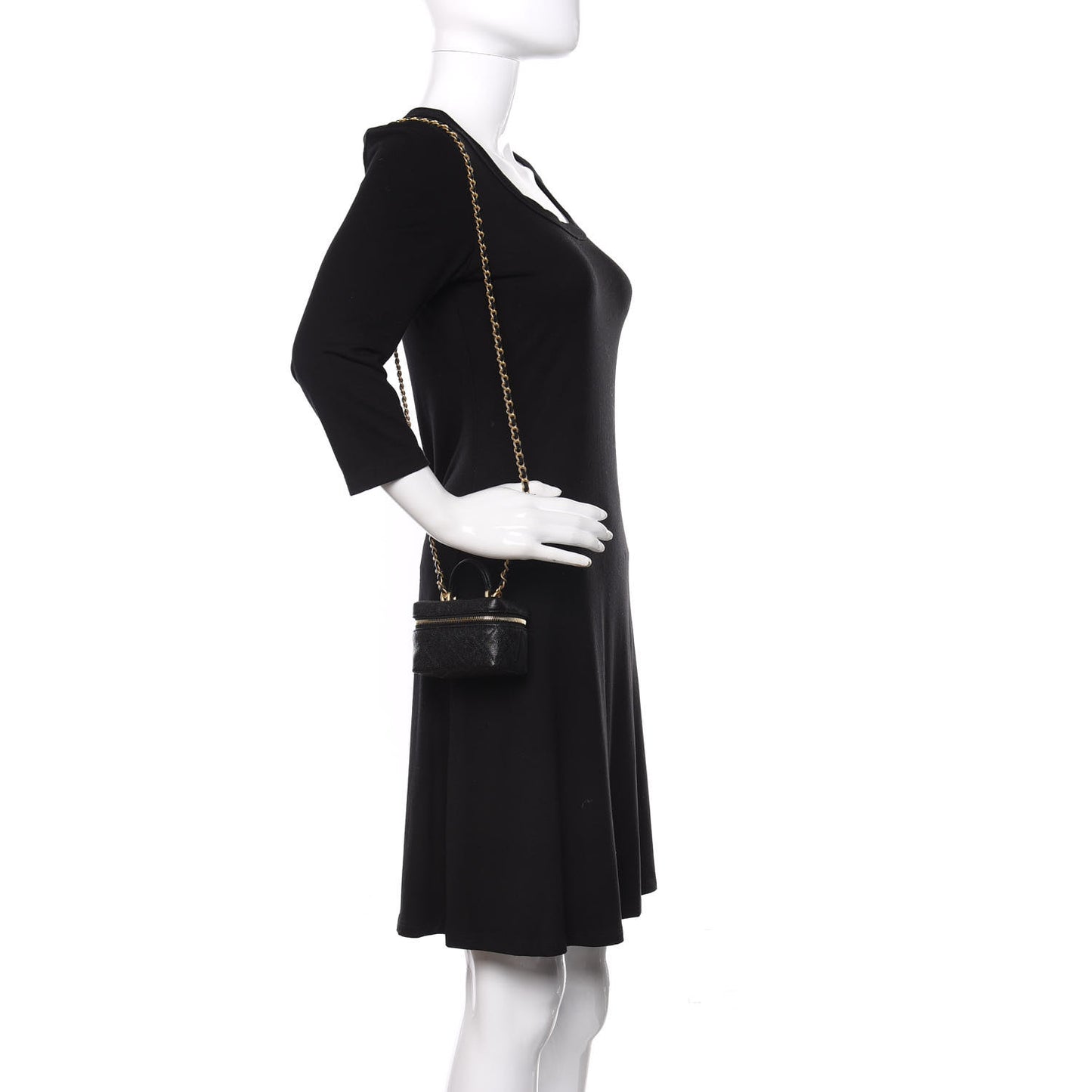 Caviar Quilted Mini Top Handle Vanity With Chain Black