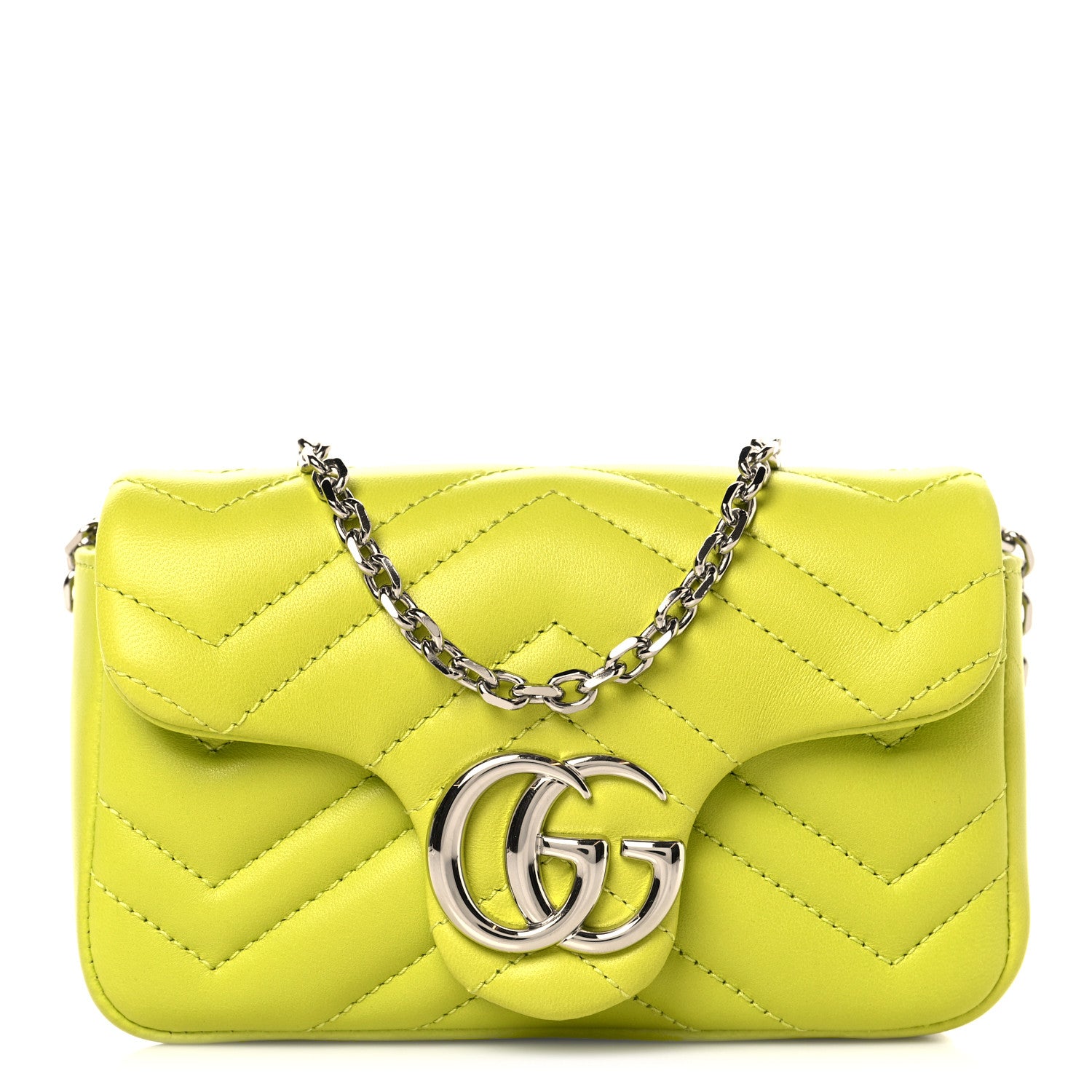Gucci Lambskin Matelasse Mini GG Marmont Shoulder Bag Bright Green