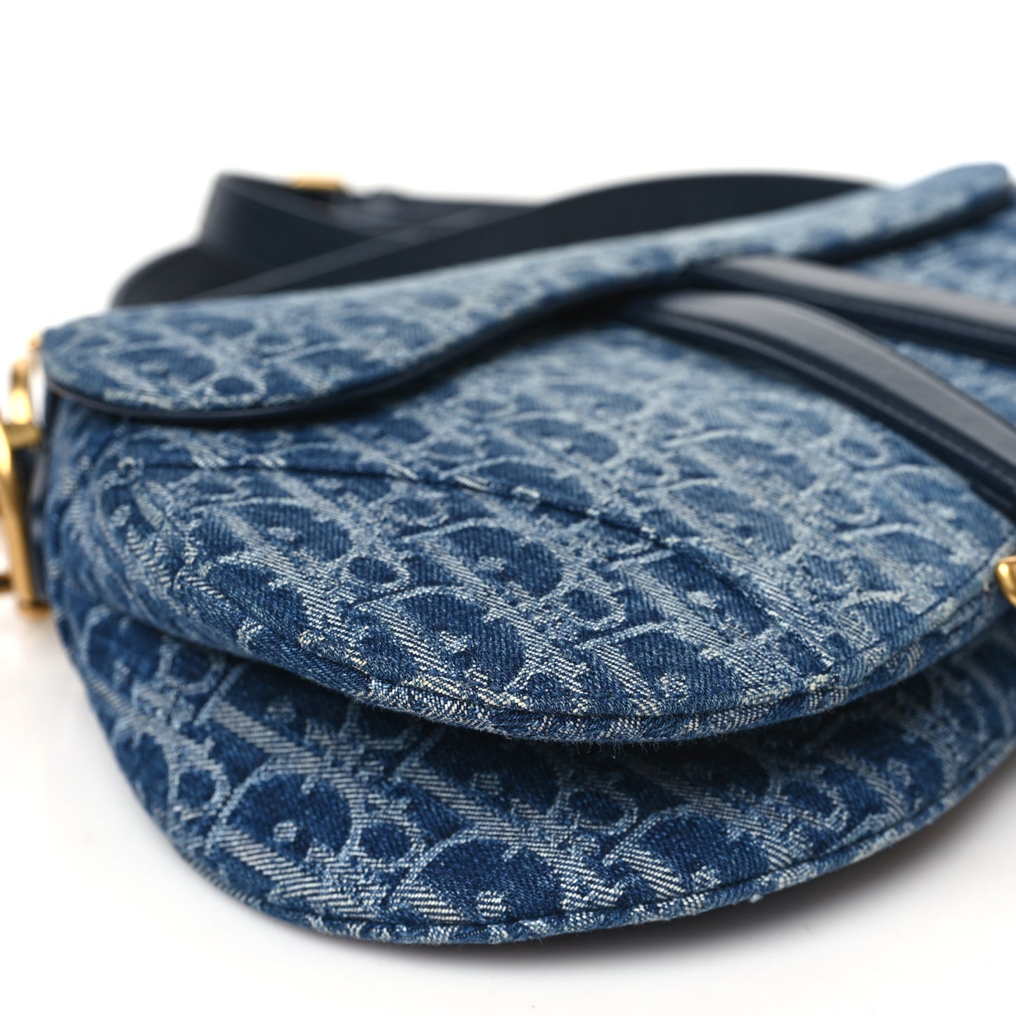 Denim Oblique Jacquard Saddle Bag With Strap Blue