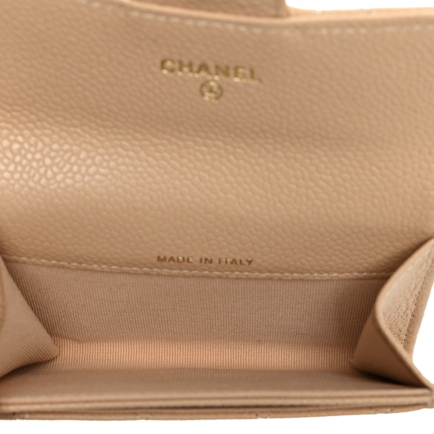 Caviar Quilted Flap Card Holder Wallet Beige