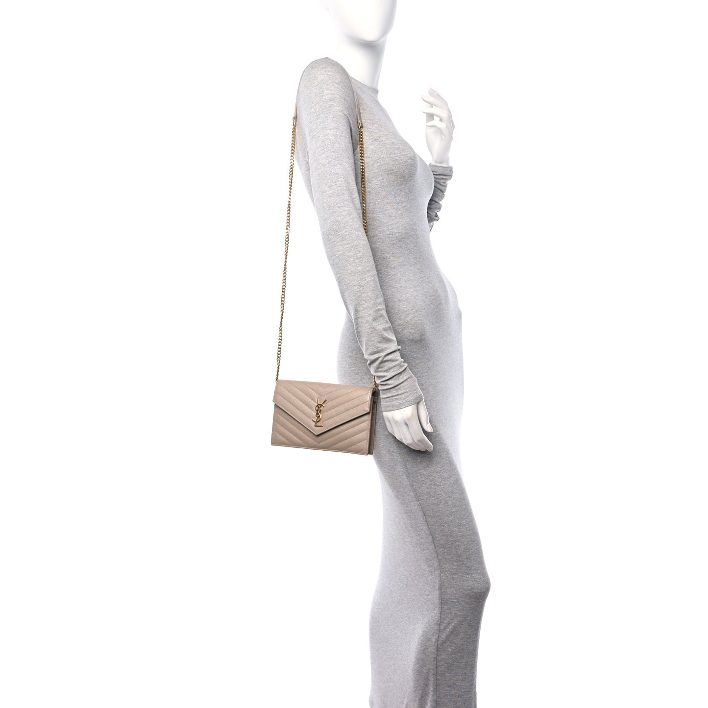 Grain De Poudre Matelasse Chevron Monogram Envelope Chain Wallet Nude Powder