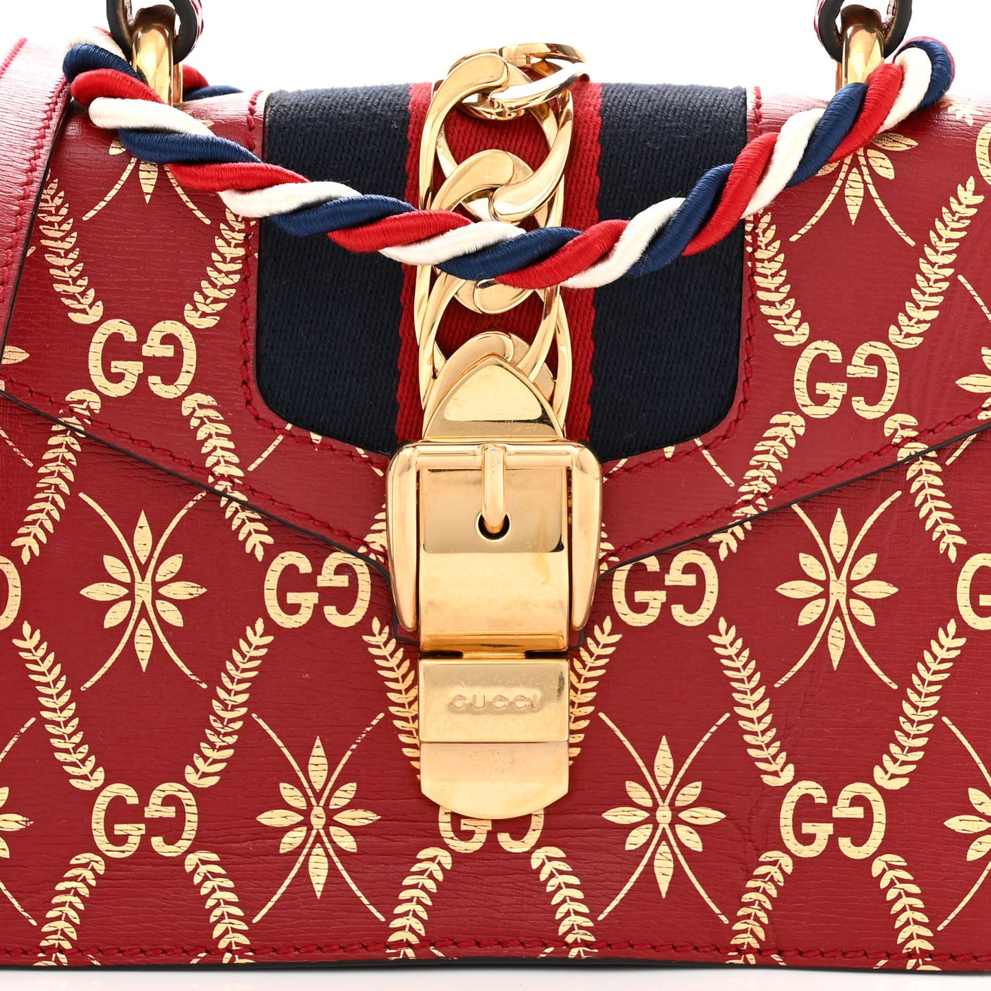 Textured Calfskin Bee Star Print Mini Sylvie Top Handle Bag Hibiscus Red