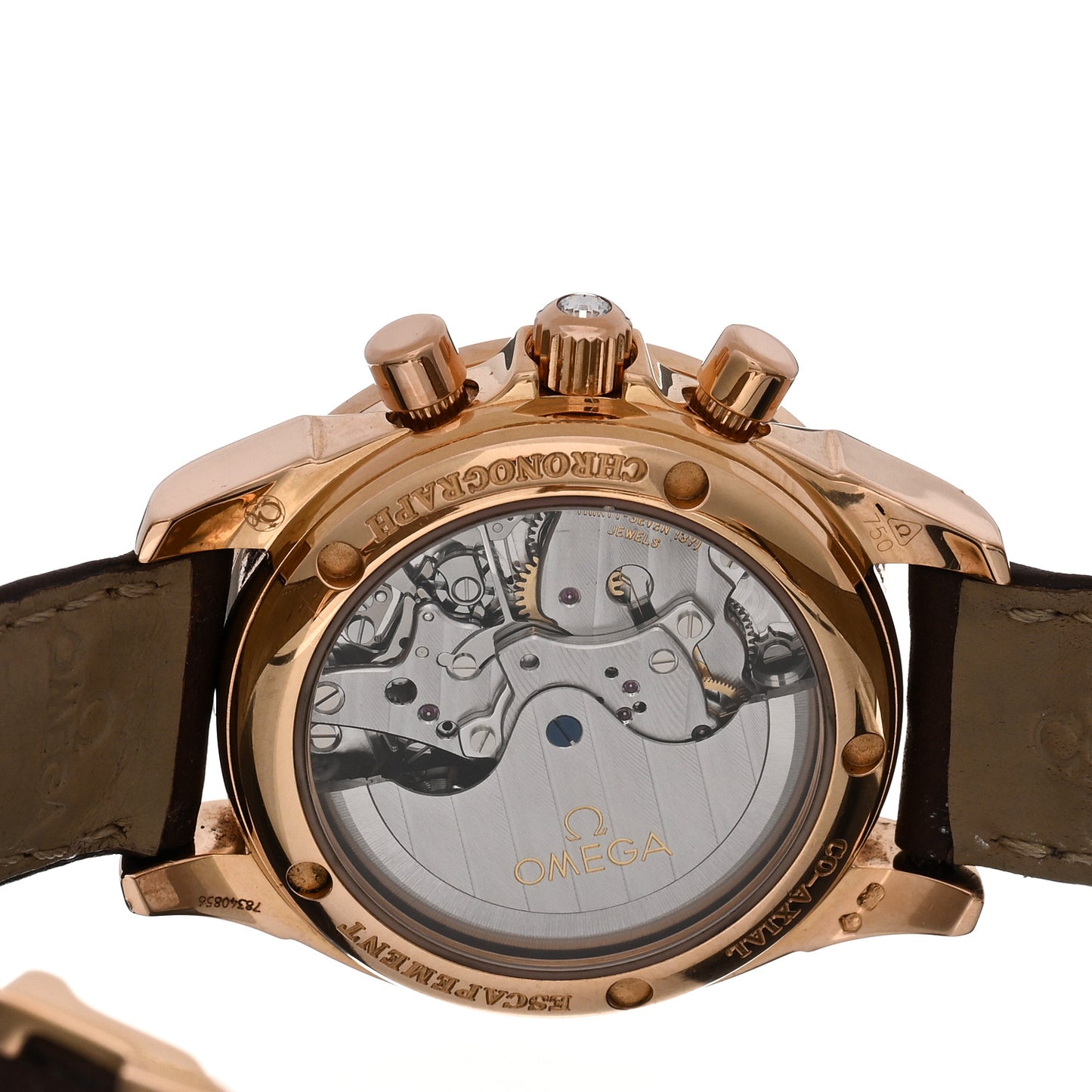 18K Rose Gold Alligator Diamond Mother of Pearl 35mm De Ville Co-Axial Chronograph Automatic Watch Brown 4677.60.37