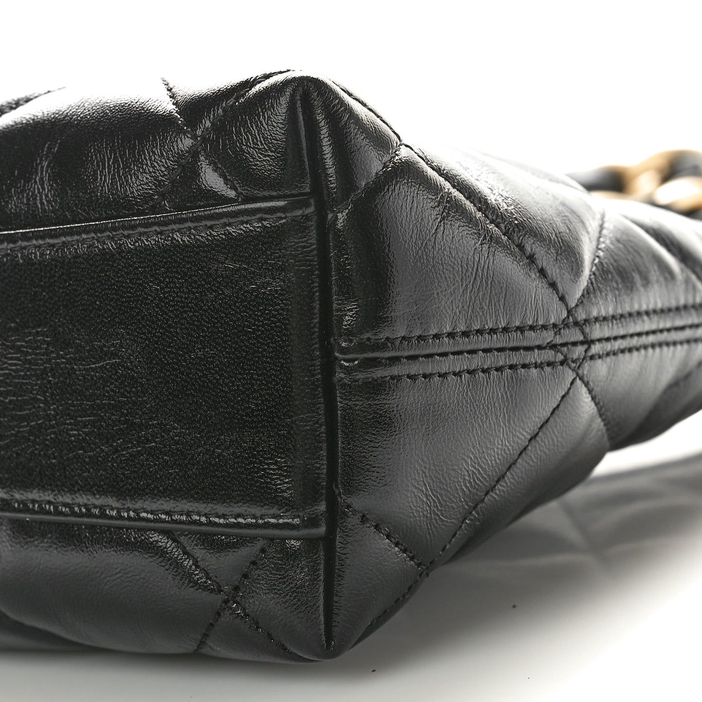 Shiny Crumpled Lambskin Quilted Small CC Funky Town Hobo Black