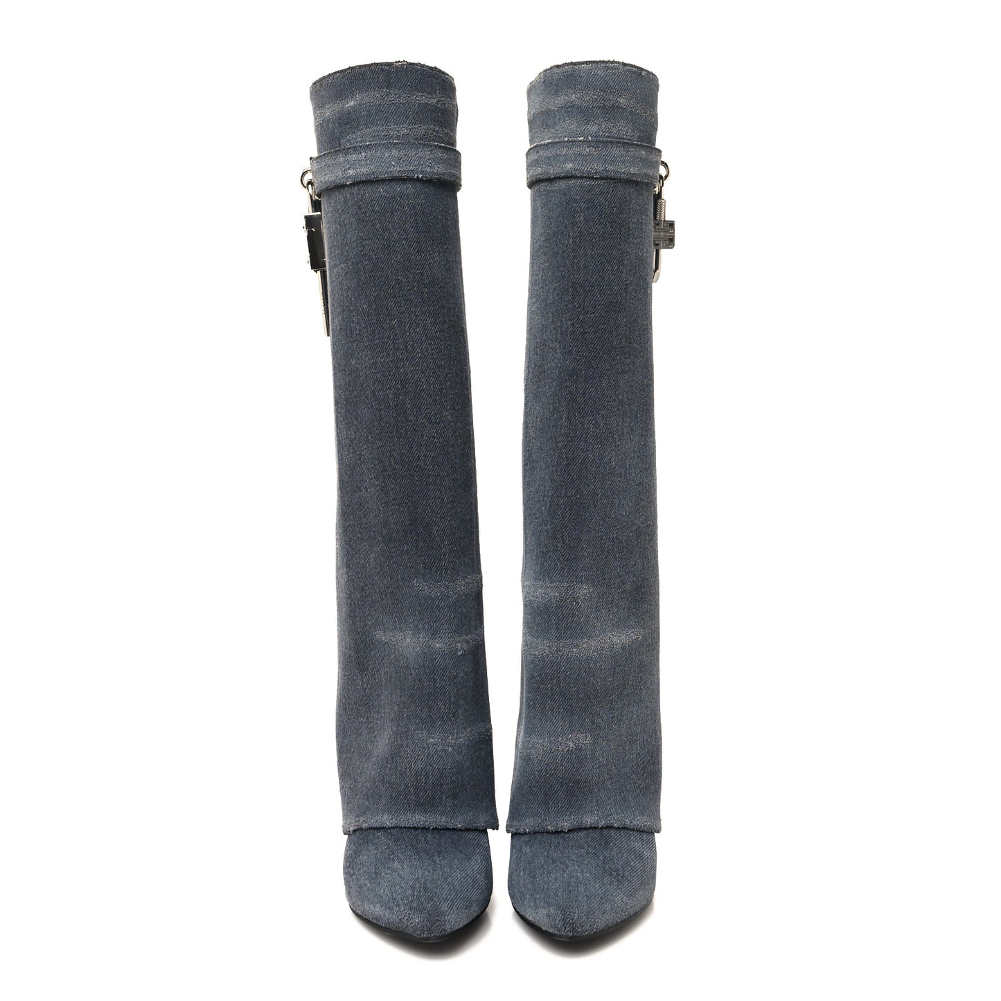Washed Denim Shark Lock Pant Boots 39 Black