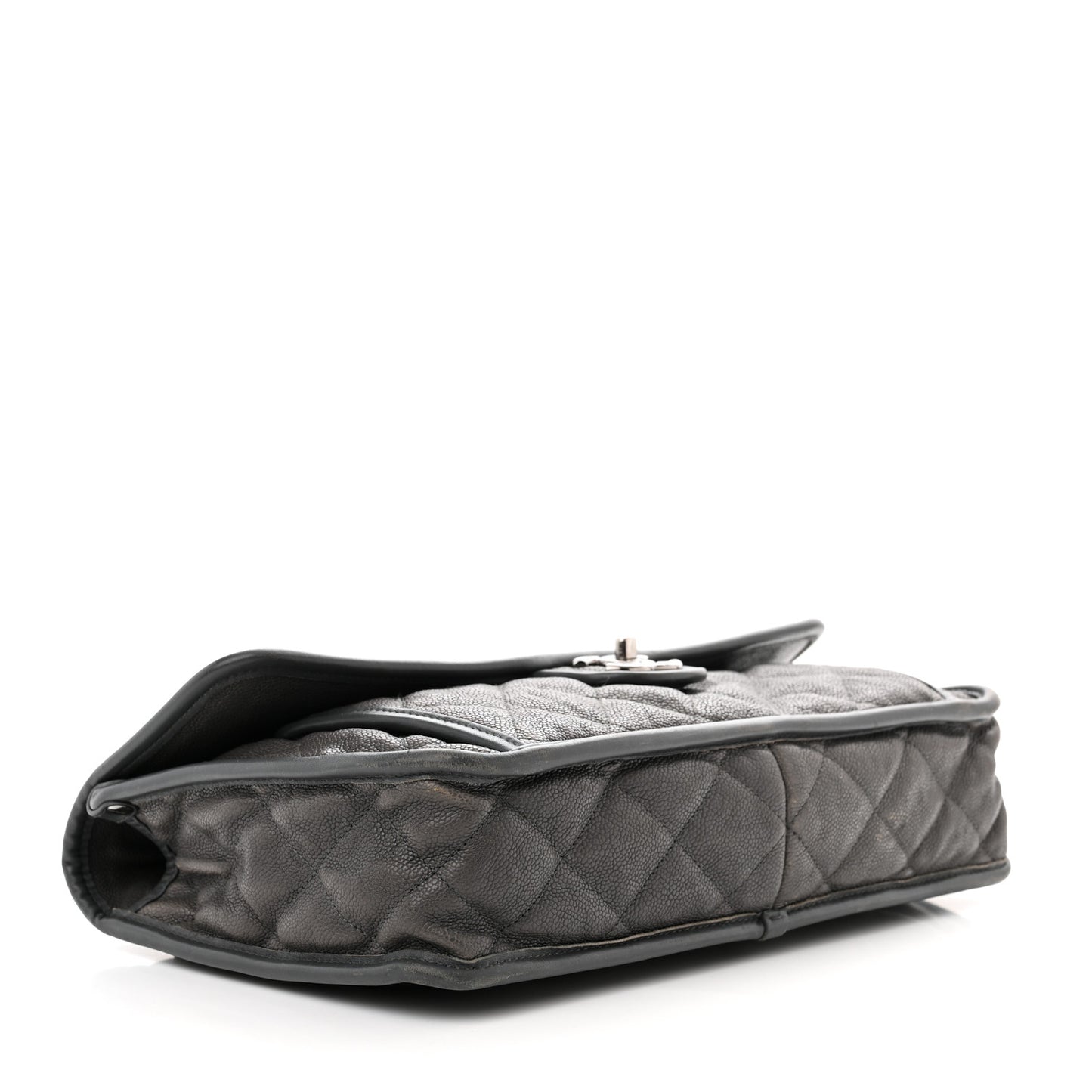 Caviar Quilted Large French Riviera Flap Dark Grey