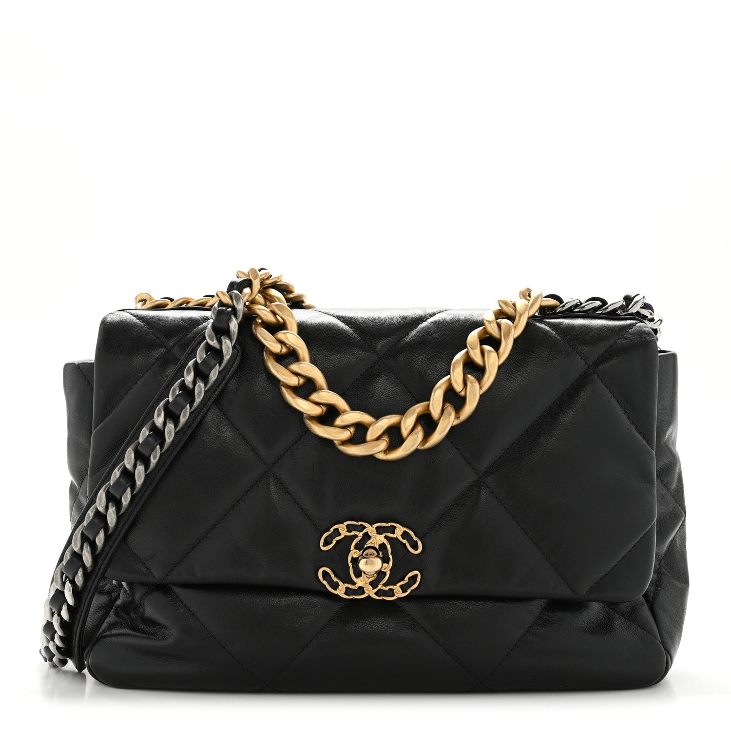 Chanel Shiny Goatskin Quilted Large Chanel 19 Flap Black 1868777