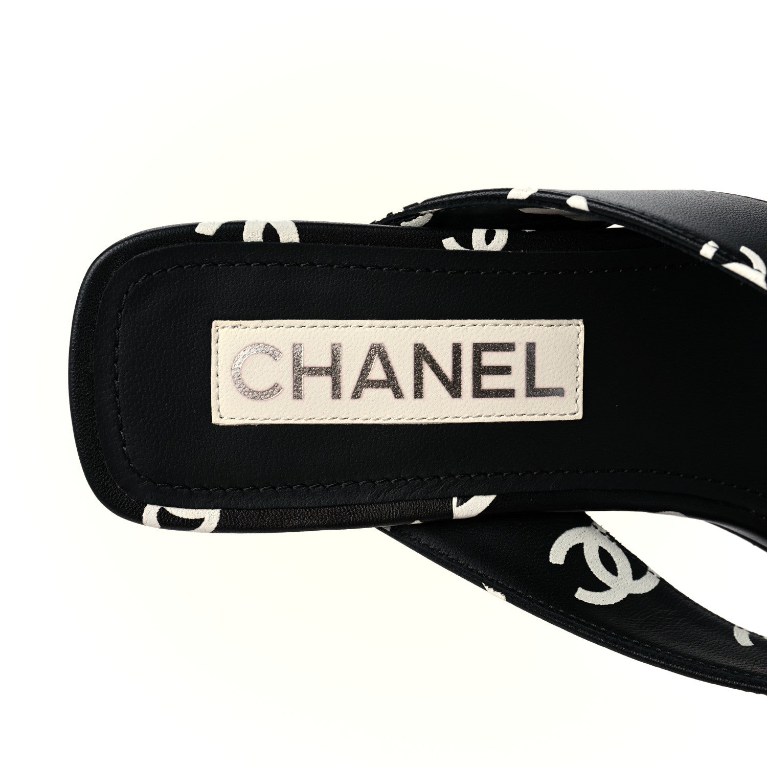 Chanel Lambskin Printed CC Thong Sandals 38.5 Black White 7 of 9
