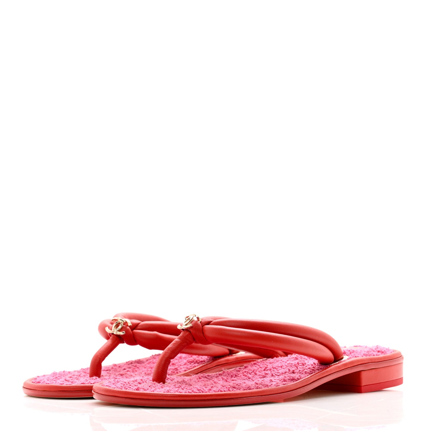 Lambskin Terry Cloth CC Thong Sandals 37.5 Pink