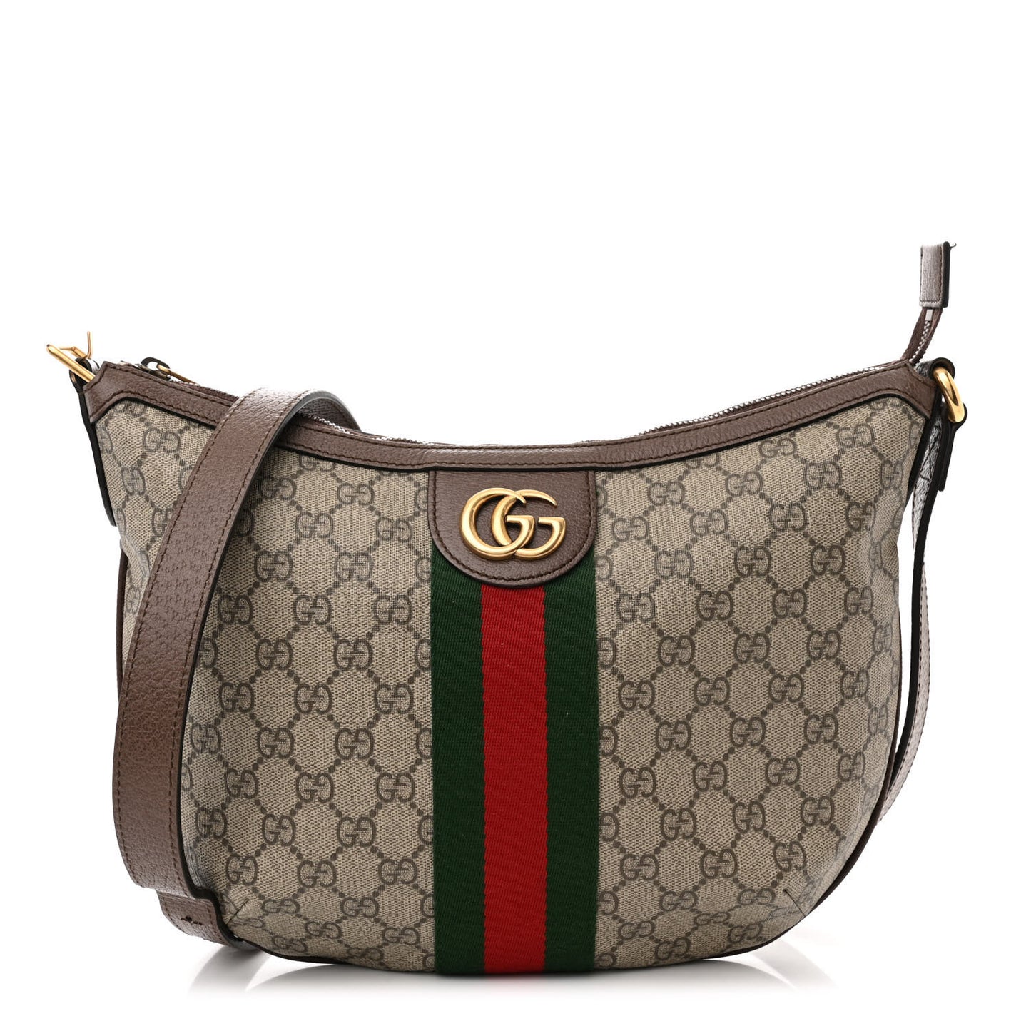 GG Supreme Monogram Web Small Ophidia Half Moon Hobo Brown