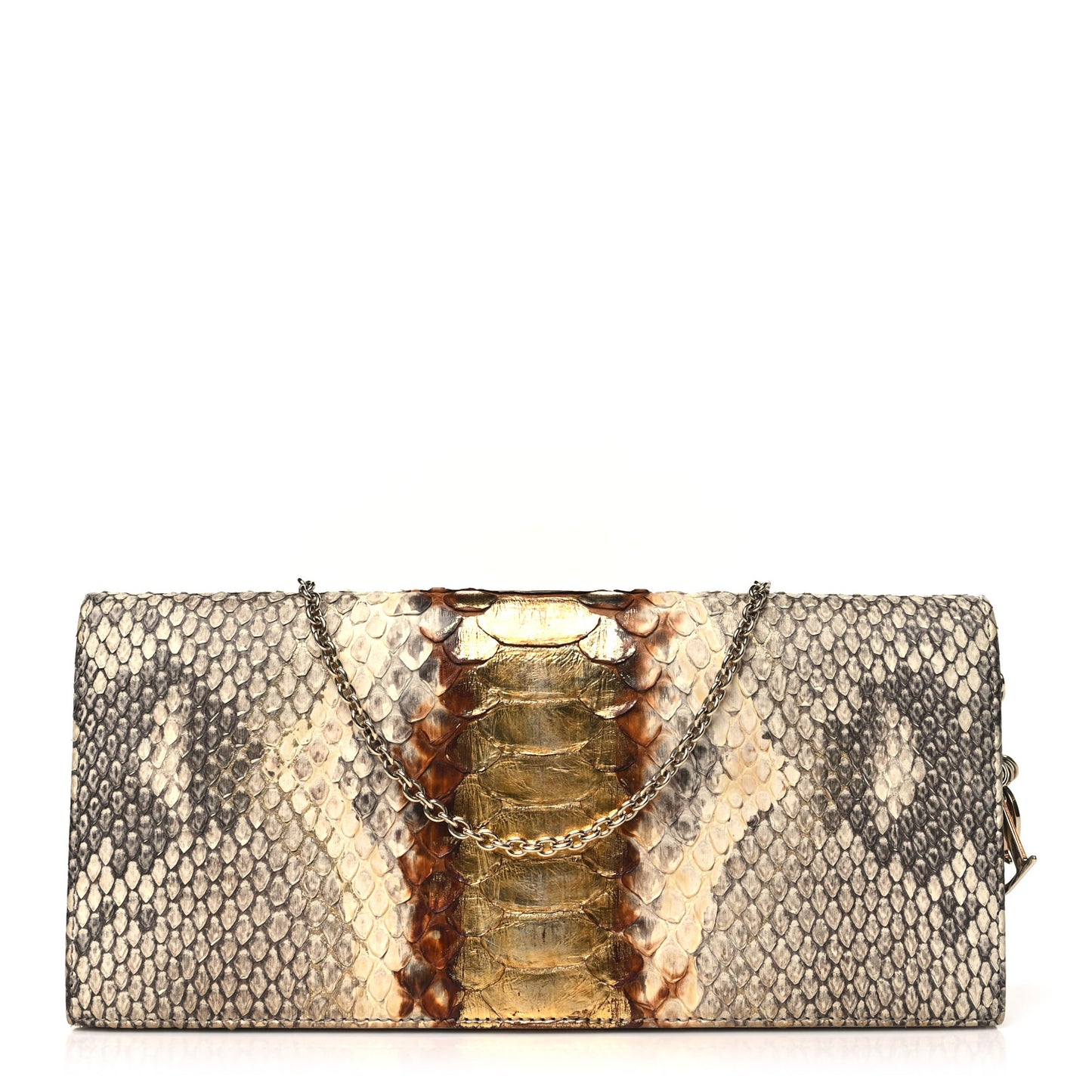 Metallic Snakeskin Lady Dior Croisiere Chain Clutch Beige Gold