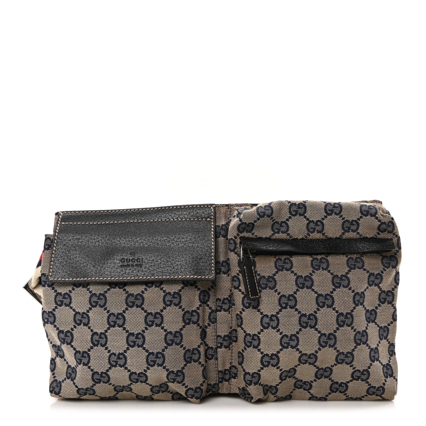 GG Monogram Web Double Pocket Belt Bag Navy