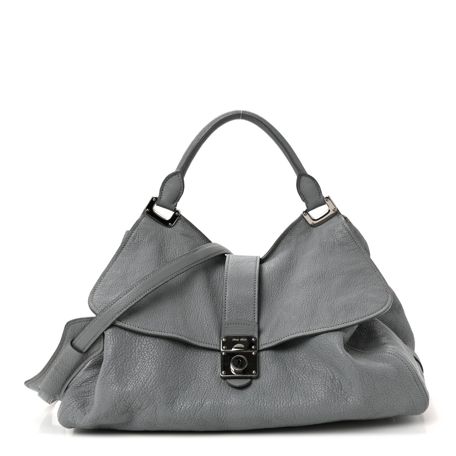 Miu Miu ハンドバッグ グレー Miu Miu Goatskin Madras Top Handle Shoulder Bag Light Blue 1816314