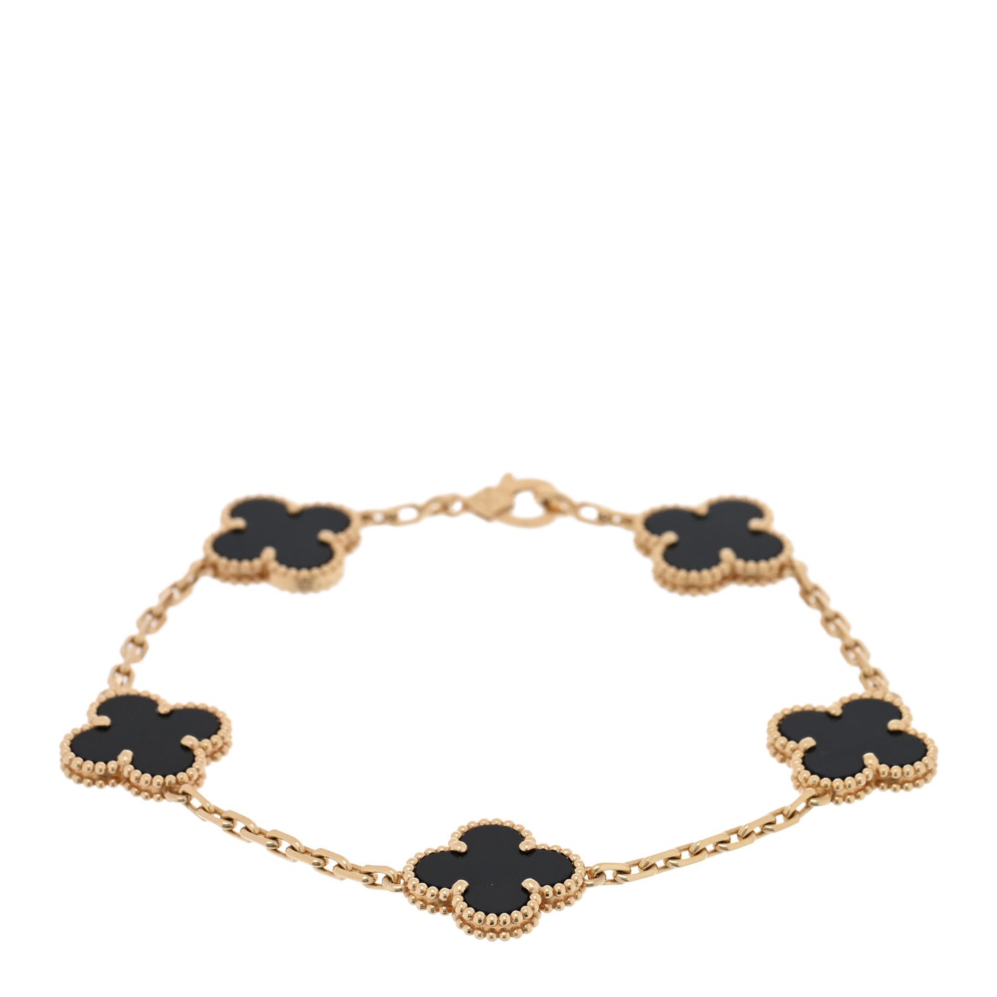 18K Yellow Gold Black Onyx 5 Motifs Vintage Alhambra Bracelet