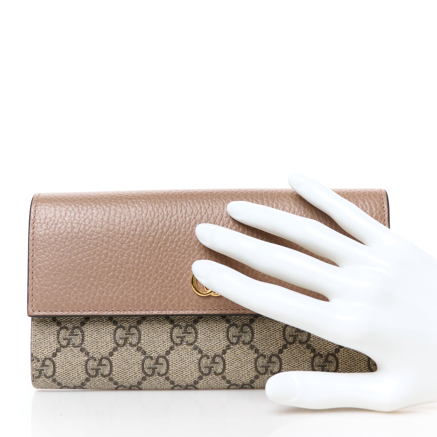 Dollar Calfskin GG Supreme Monogram GG Marmont Continental Wallet Old Rose Beige Ebony