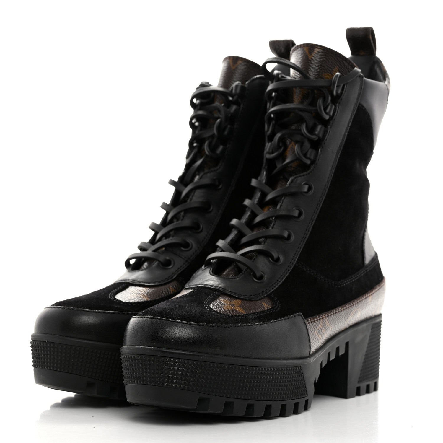 Louis Vuitton Suede Calfskin Monogram Laureate Platform Desert Boots 37 Black 2 of 8