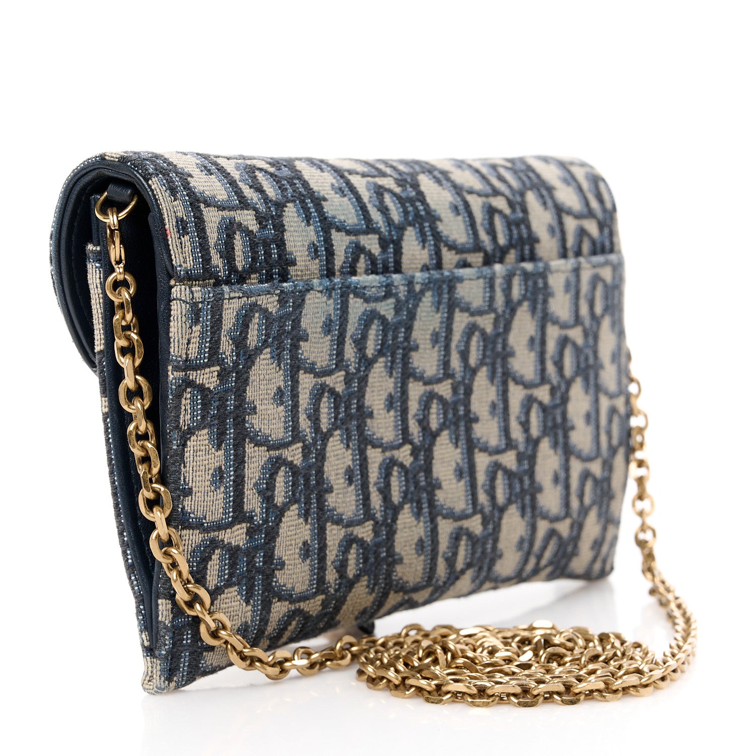 Christian Dior Oblique Saddle Chain Long Wallet Blue 4 of 15