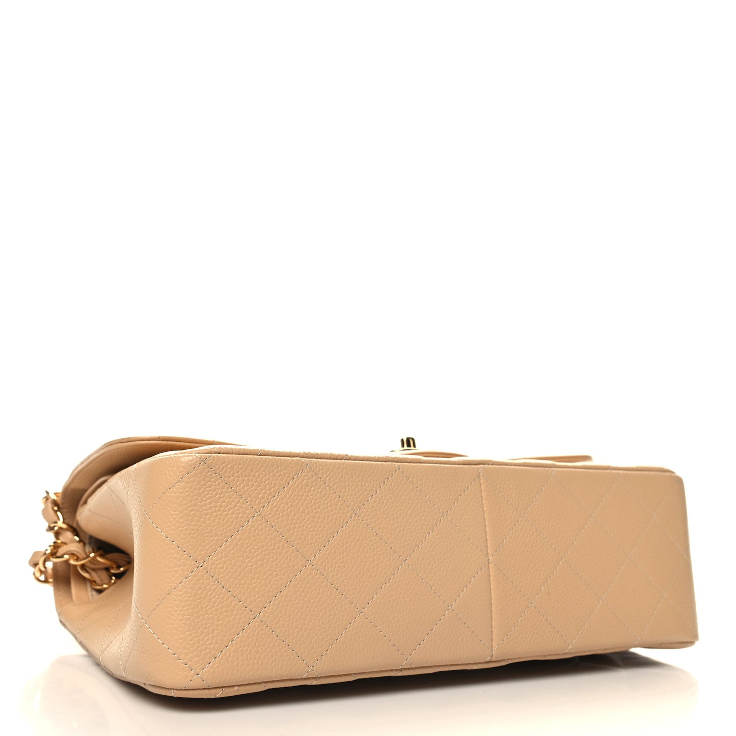 Caviar Quilted Jumbo Double Flap Beige Clair
