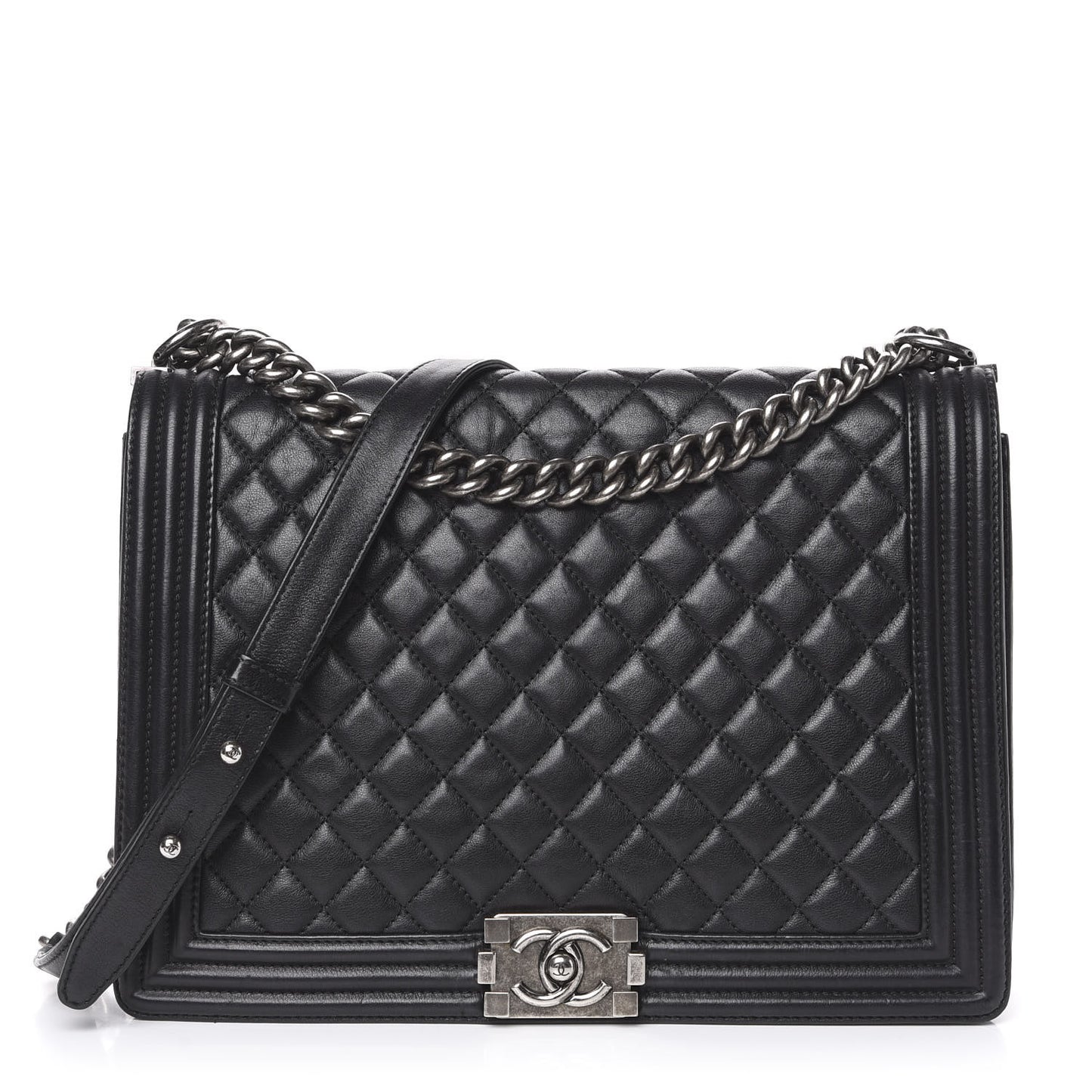 Lambskin Quilted Large Boy Flap Black