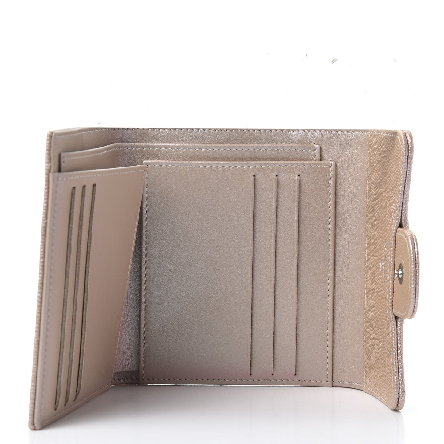 Metallic Caviar Chevron Quilted Compact Flap Wallet Light Gold