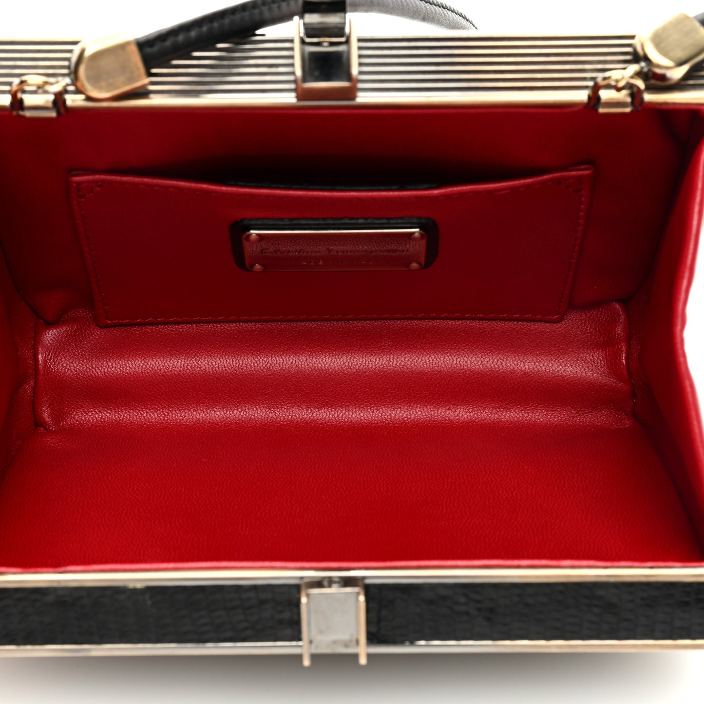 Lizard Metal Box Clutch Black Gold