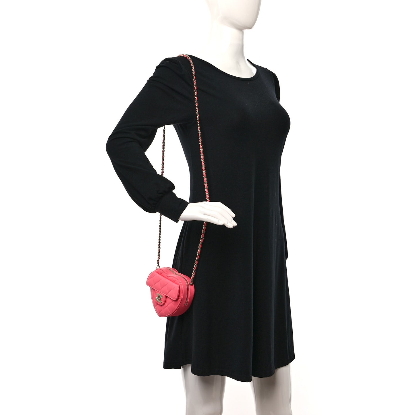 Lambskin Quilted CC In Love Heart Clutch With Chain Pink