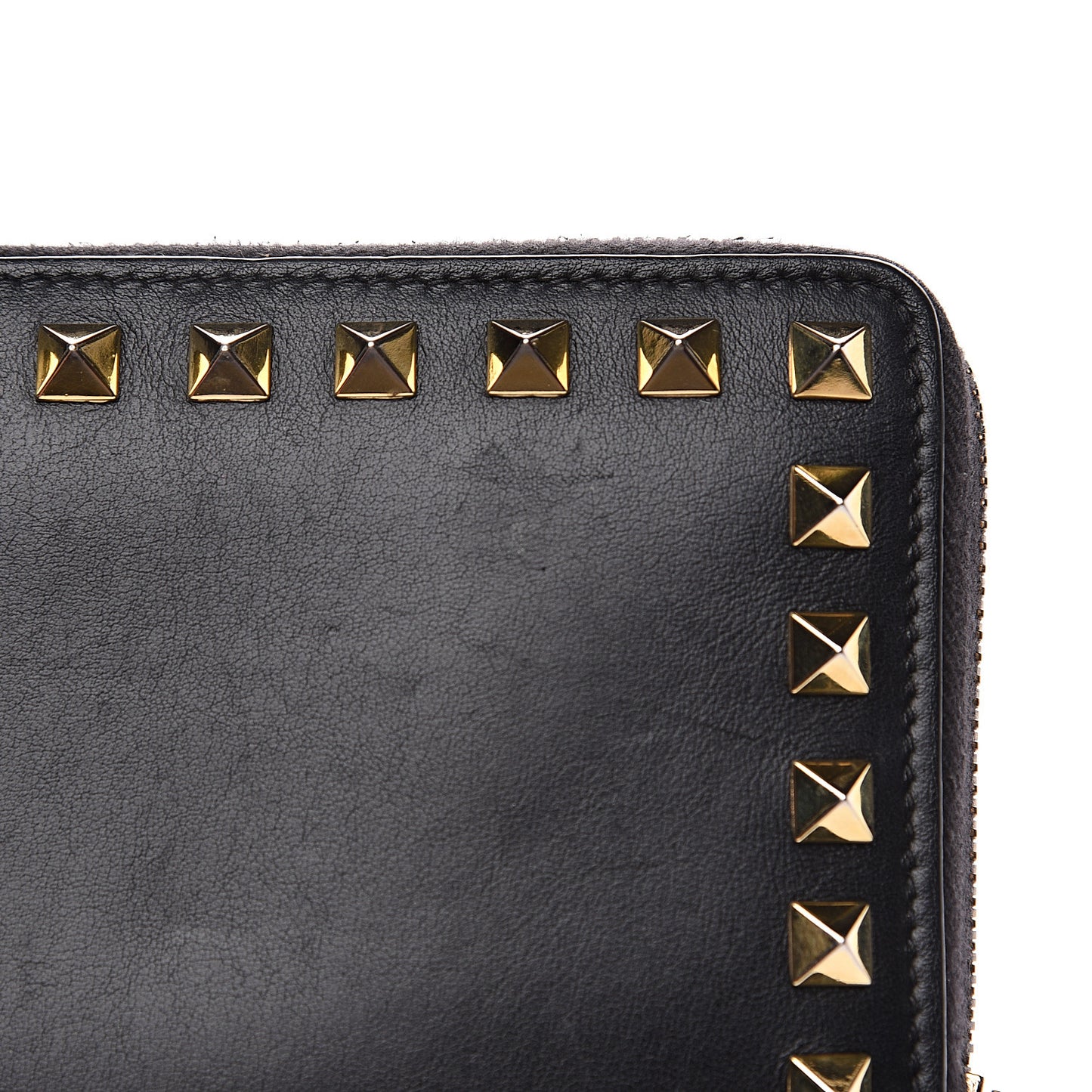 Calfskin Rockstud Zip Around Wallet Black