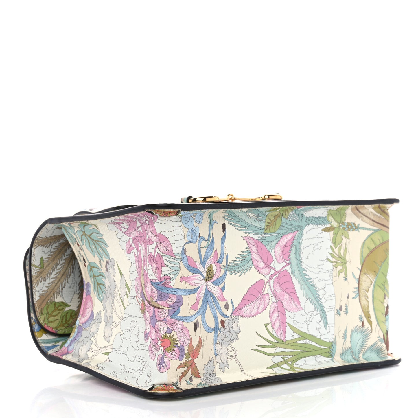New Shangai Calfskin Tiger Savanah Mini Horsebit 1955 Foldover Top Handle Bag Chalky White Multicolor