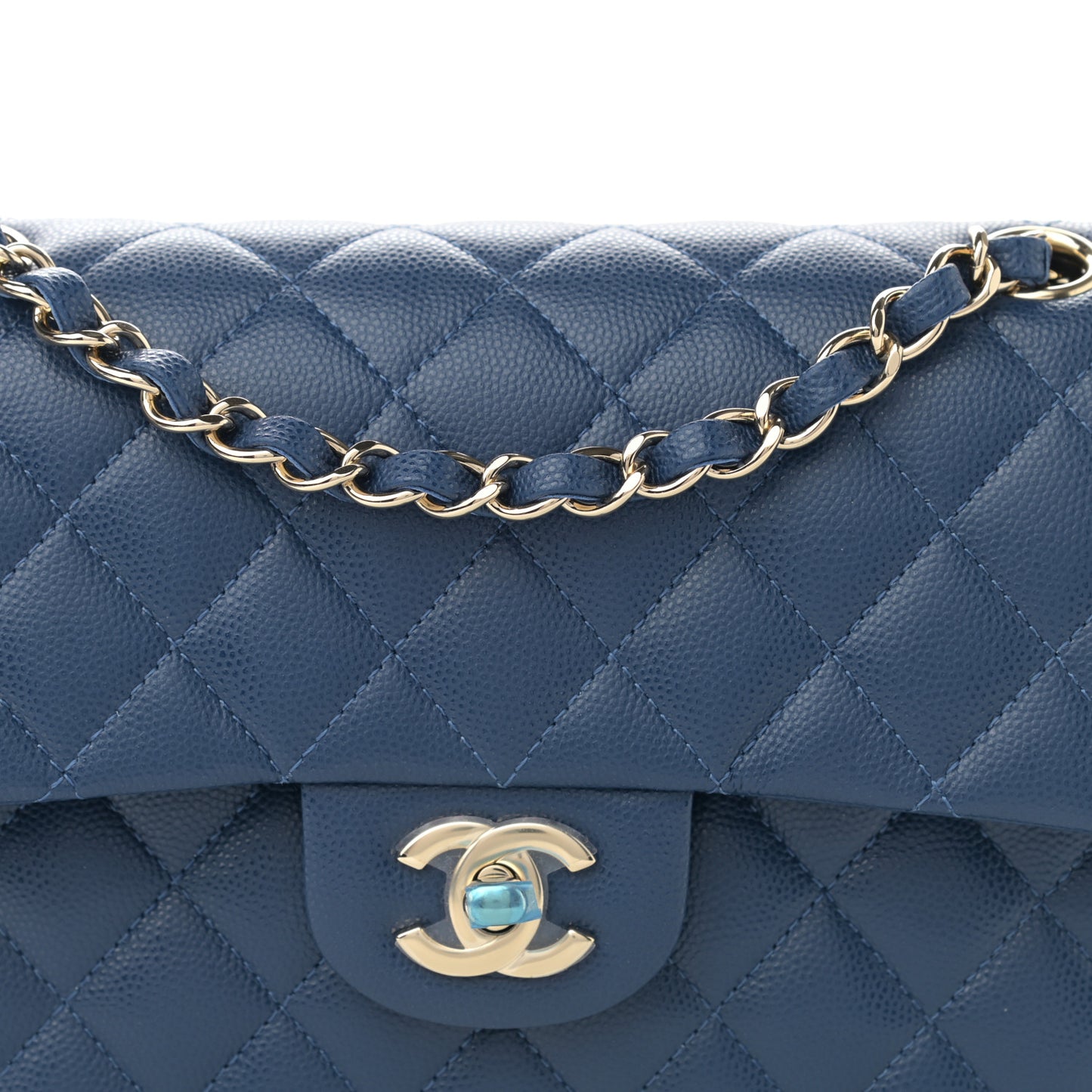 Caviar Quilted Small Double Flap Blue
